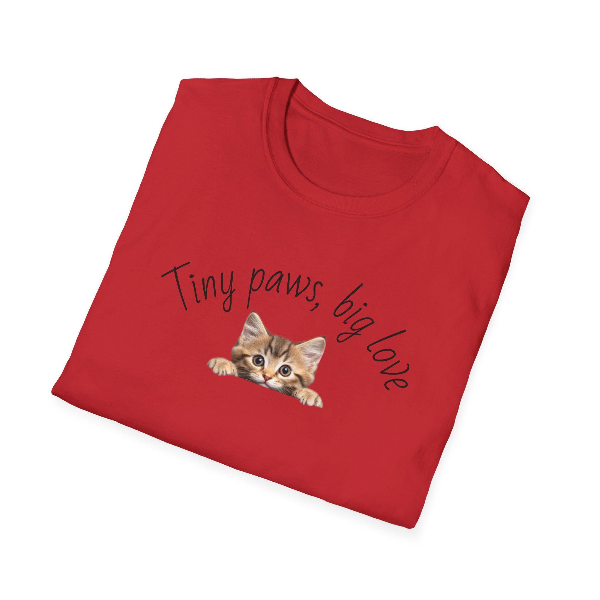 Kitten Illustration T-Shirt, Tiny Paws Big Love, Minimalist Cat Lover Tee