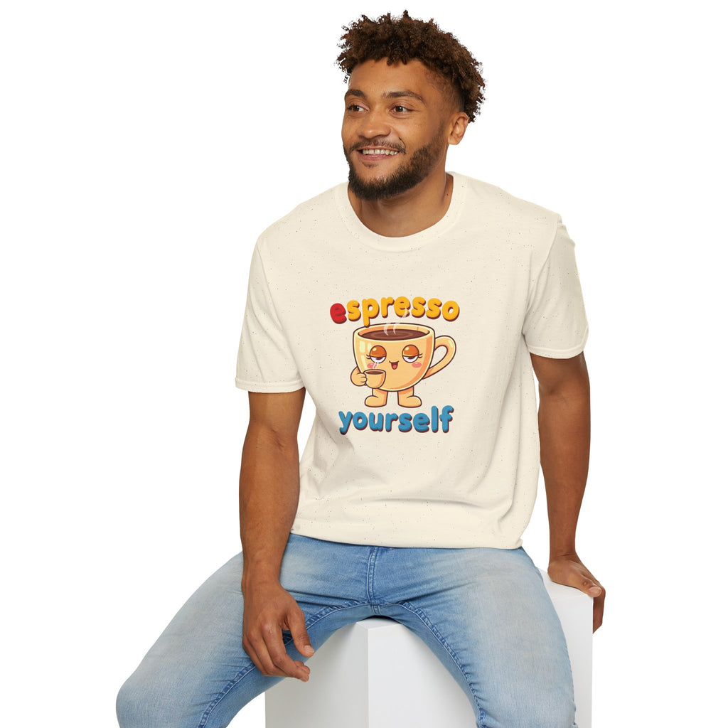 Espresso Yourself Funny Coffee T-Shirt, Cute Coffee Cup Graphic Tee, Barista Gift Shirt, Coffee Lover Pun Tee, Caffeine Lover Unisex Top