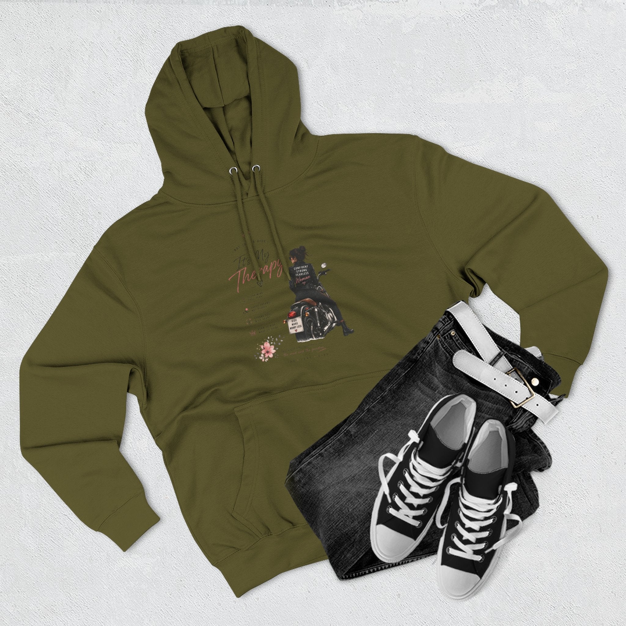 Women's Motorcycle Hoodie, Riding Is My Therapy Sweatshirt, Biker Girl Graphic Pullover, Gift for Female Rider, Cozy Moto Hoodie