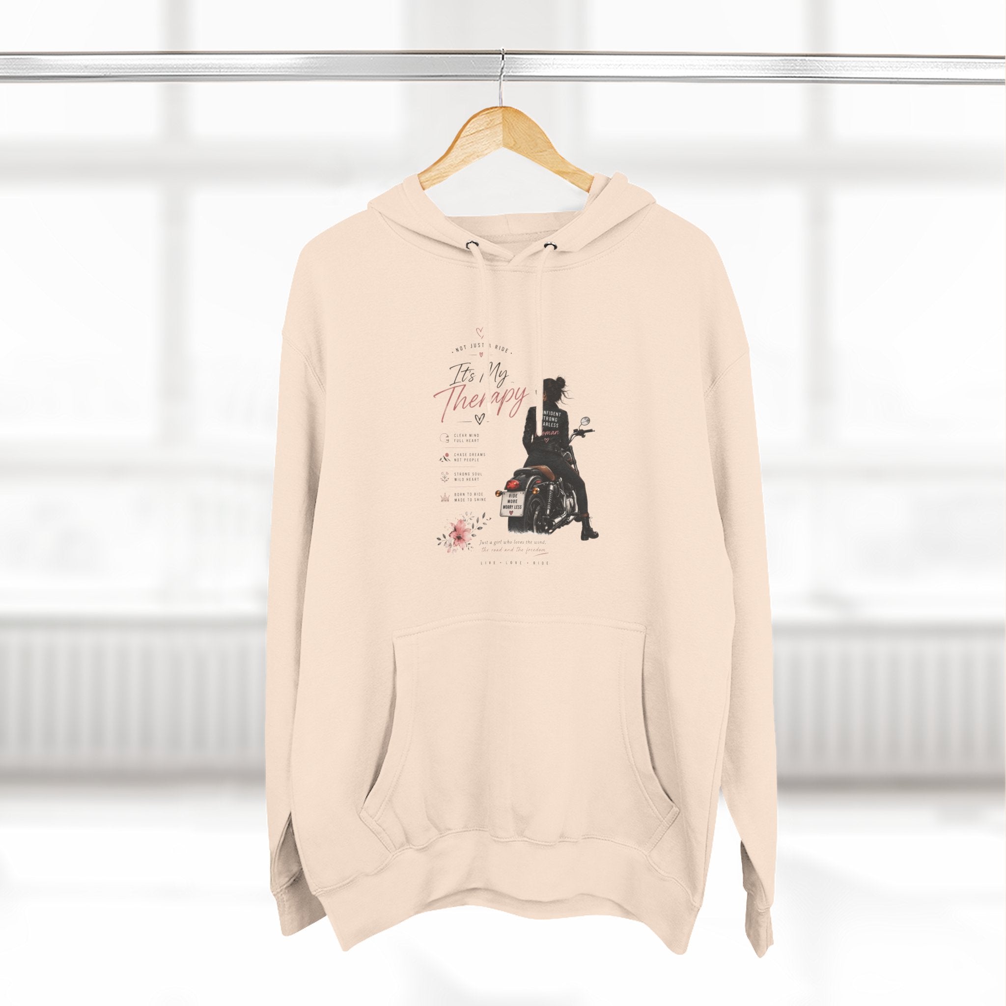 Women's Motorcycle Hoodie, Riding Is My Therapy Sweatshirt, Biker Girl Graphic Pullover, Gift for Female Rider, Cozy Moto Hoodie