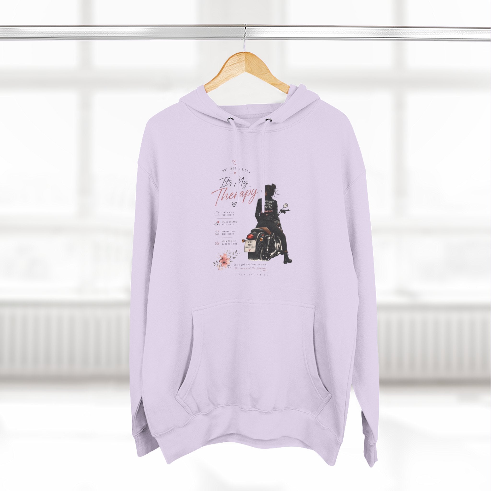 Women's Motorcycle Hoodie, Riding Is My Therapy Sweatshirt, Biker Girl Graphic Pullover, Gift for Female Rider, Cozy Moto Hoodie