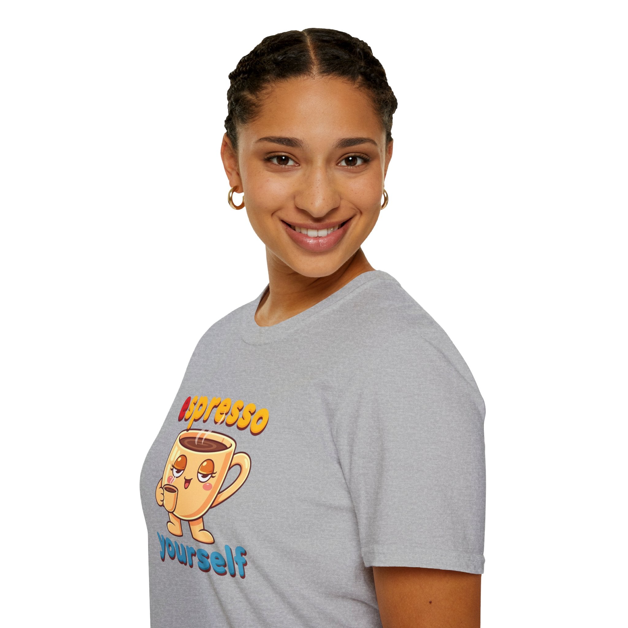 Espresso Yourself Funny Coffee T-Shirt, Cute Coffee Cup Graphic Tee, Barista Gift Shirt, Coffee Lover Pun Tee, Caffeine Lover Unisex Top