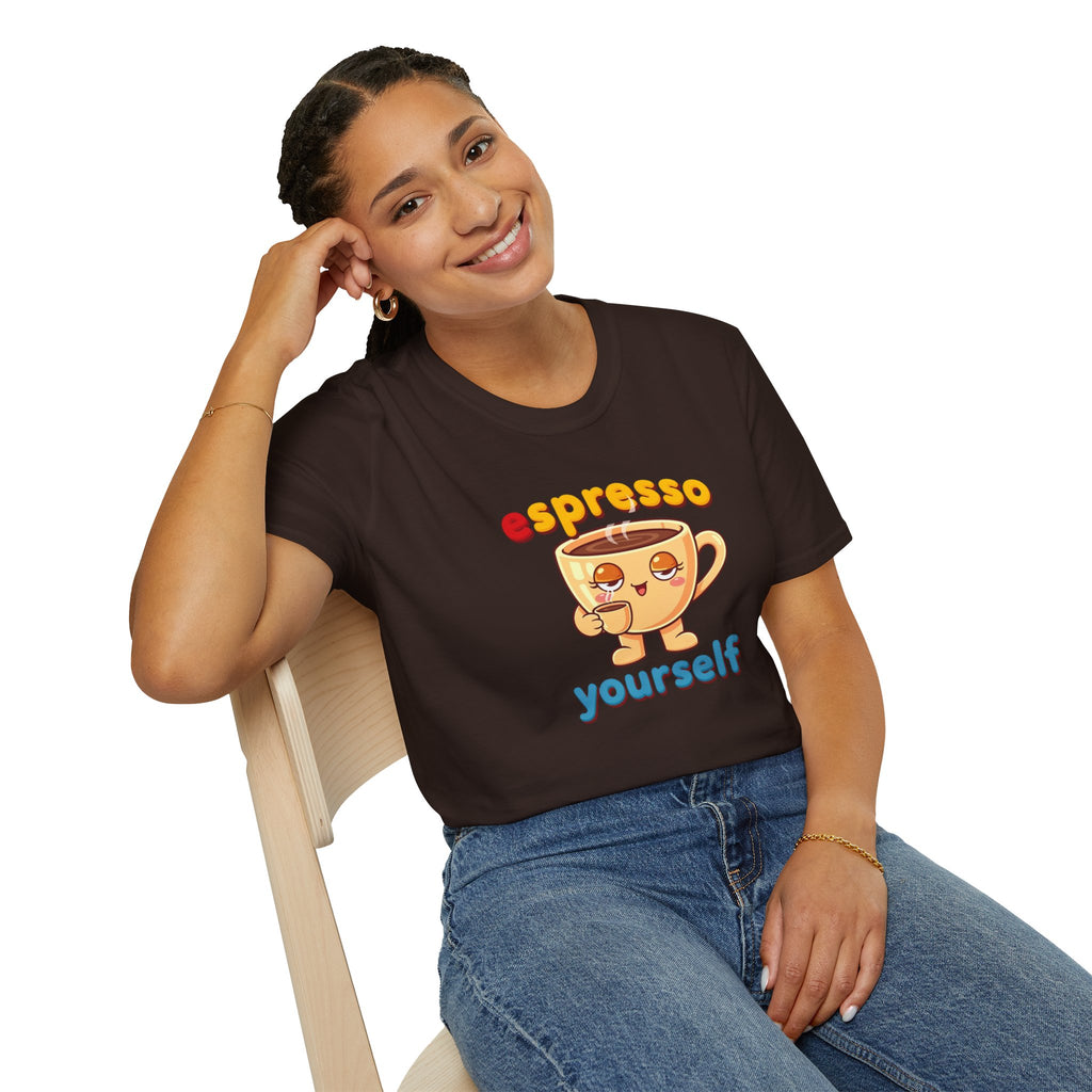 Espresso Yourself Funny Coffee T-Shirt, Cute Coffee Cup Graphic Tee, Barista Gift Shirt, Coffee Lover Pun Tee, Caffeine Lover Unisex Top