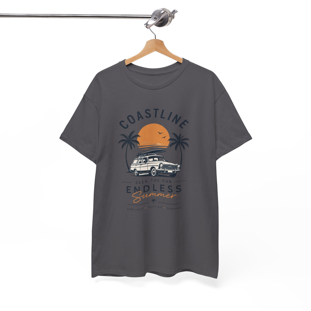 Coastline Endless Summer T-Shirt, Beach Vacation Graphic Tee, Retro Surf Van Shirt, Coastal Sunset Summer Top, Unisex Beach Lover Gift