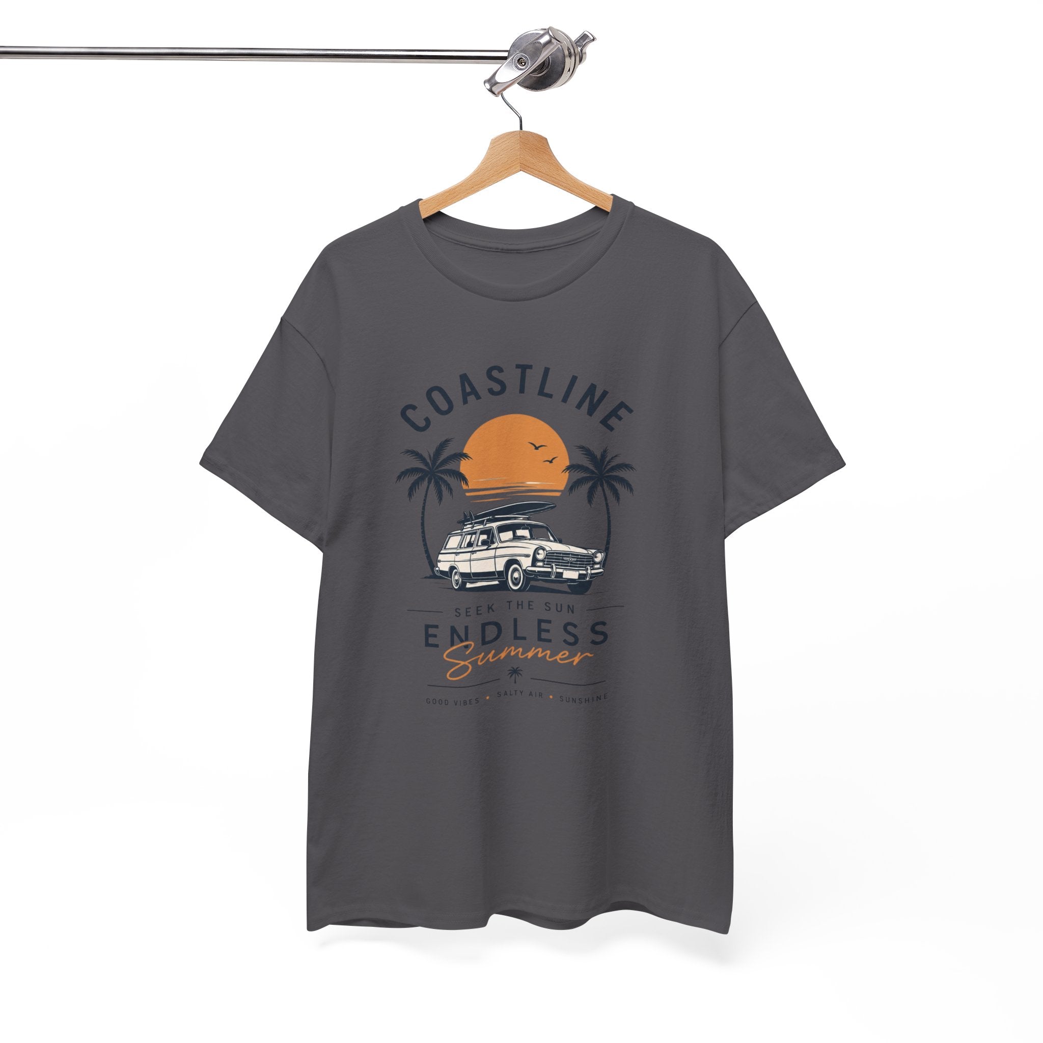 Coastline Endless Summer T-Shirt, Beach Vacation Graphic Tee, Retro Surf Van Shirt, Coastal Sunset Summer Top, Unisex Beach Lover Gift