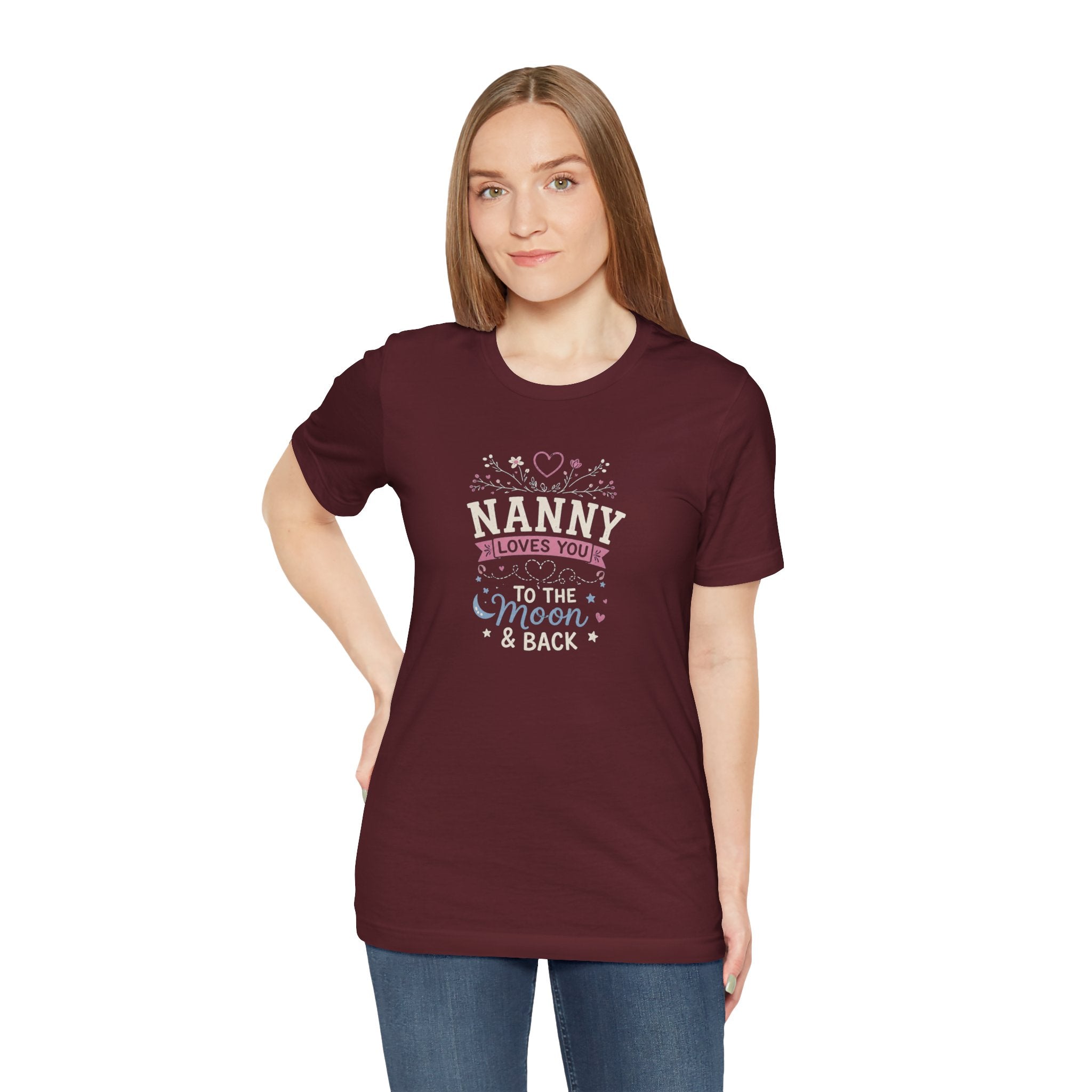 Nanny Loves You To The Moon And Back Shirt | Cute Nanny Gift T-Shirt | Baby Feet Family Love Tee | Grandma Style Graphic Tee