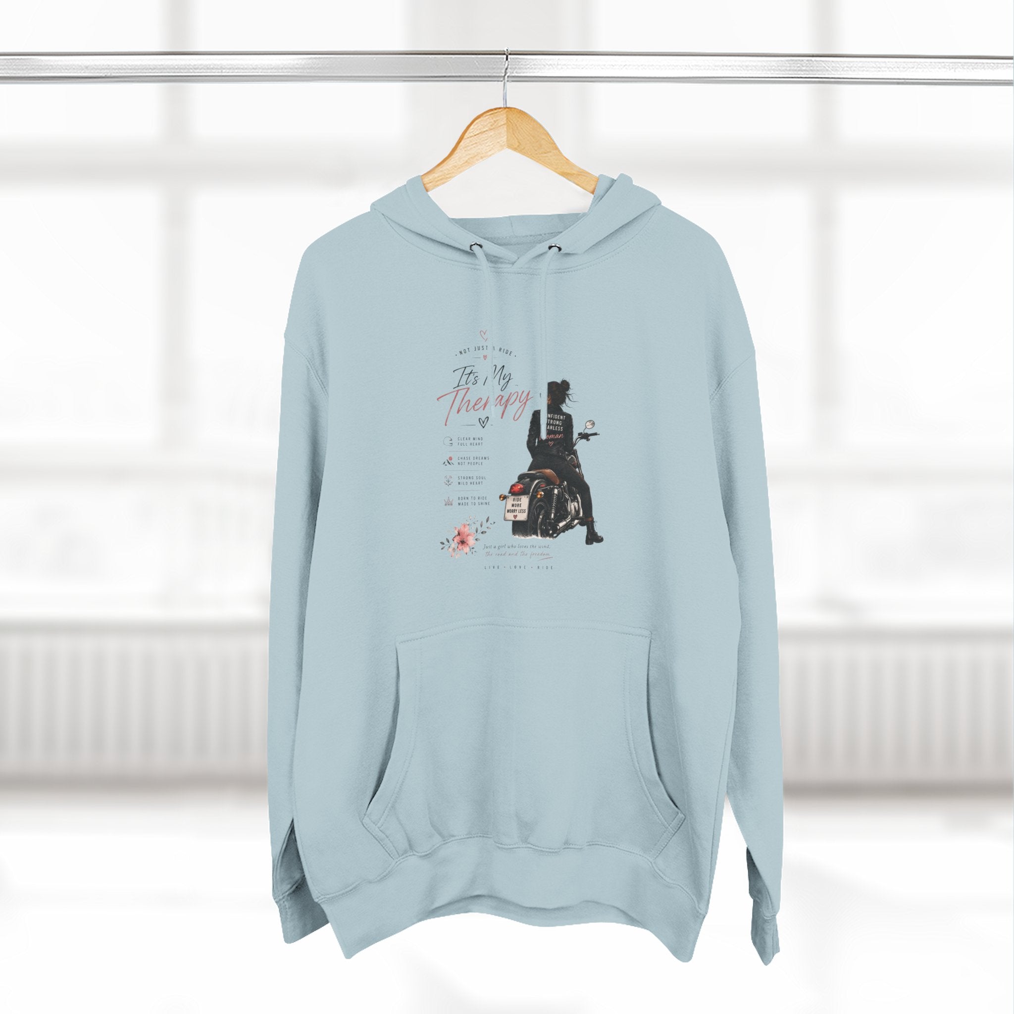 Women's Motorcycle Hoodie, Riding Is My Therapy Sweatshirt, Biker Girl Graphic Pullover, Gift for Female Rider, Cozy Moto Hoodie