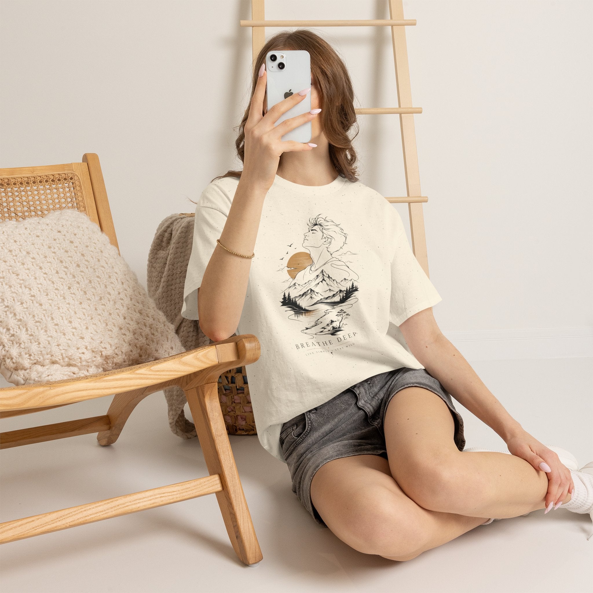 Breathe Deep Mountain Nature T-Shirt, Minimalist Outdoor Graphic Tee, Hiking Lover Shirt, Adventure Aesthetic Tee, Wilderness Nature Gift