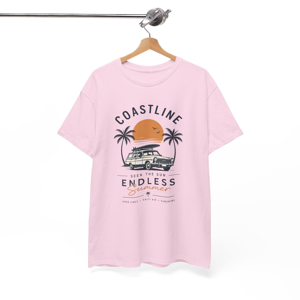 Coastline Endless Summer T-Shirt, Beach Vacation Graphic Tee, Retro Surf Van Shirt, Coastal Sunset Summer Top, Unisex Beach Lover Gift