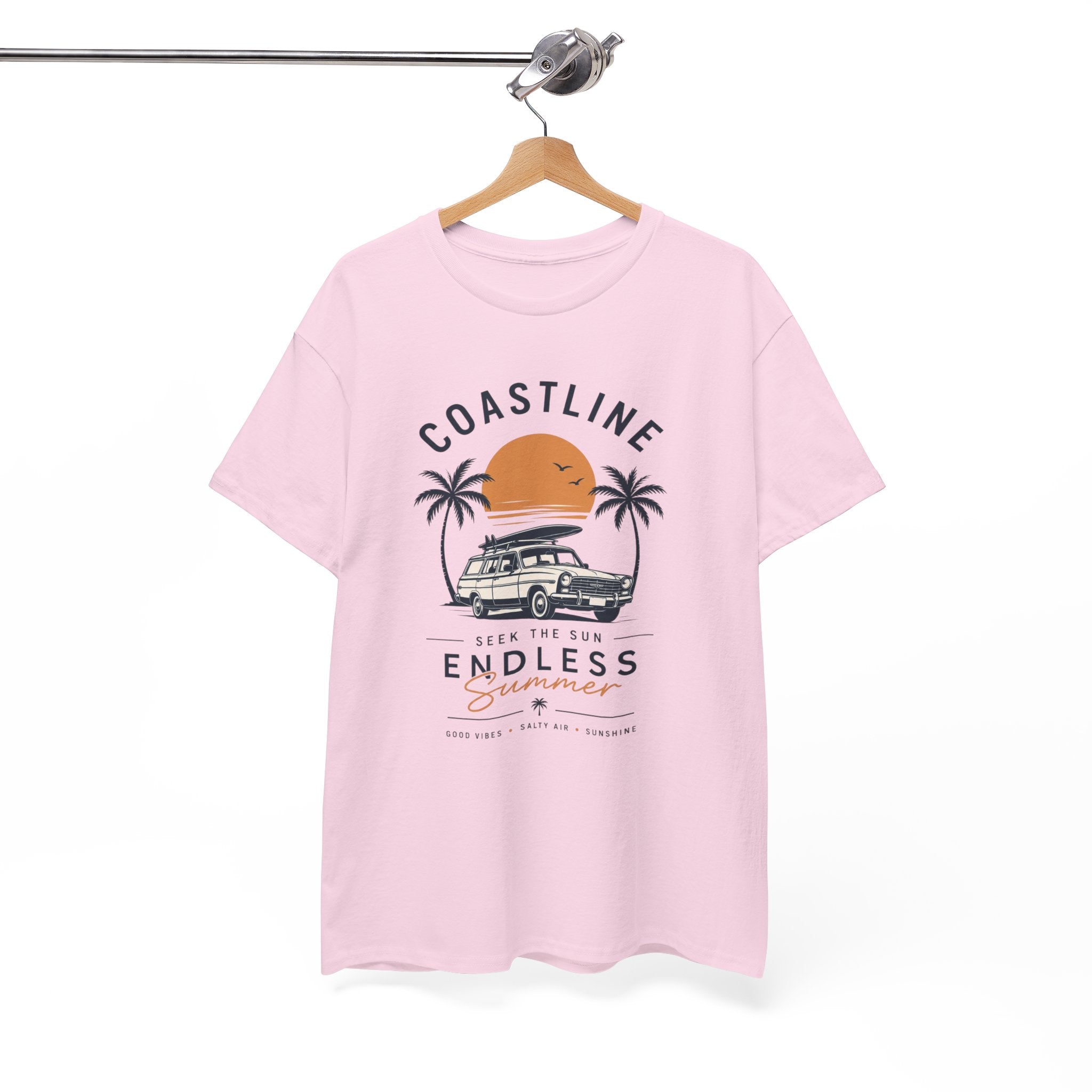 Coastline Endless Summer T-Shirt, Beach Vacation Graphic Tee, Retro Surf Van Shirt, Coastal Sunset Summer Top, Unisex Beach Lover Gift