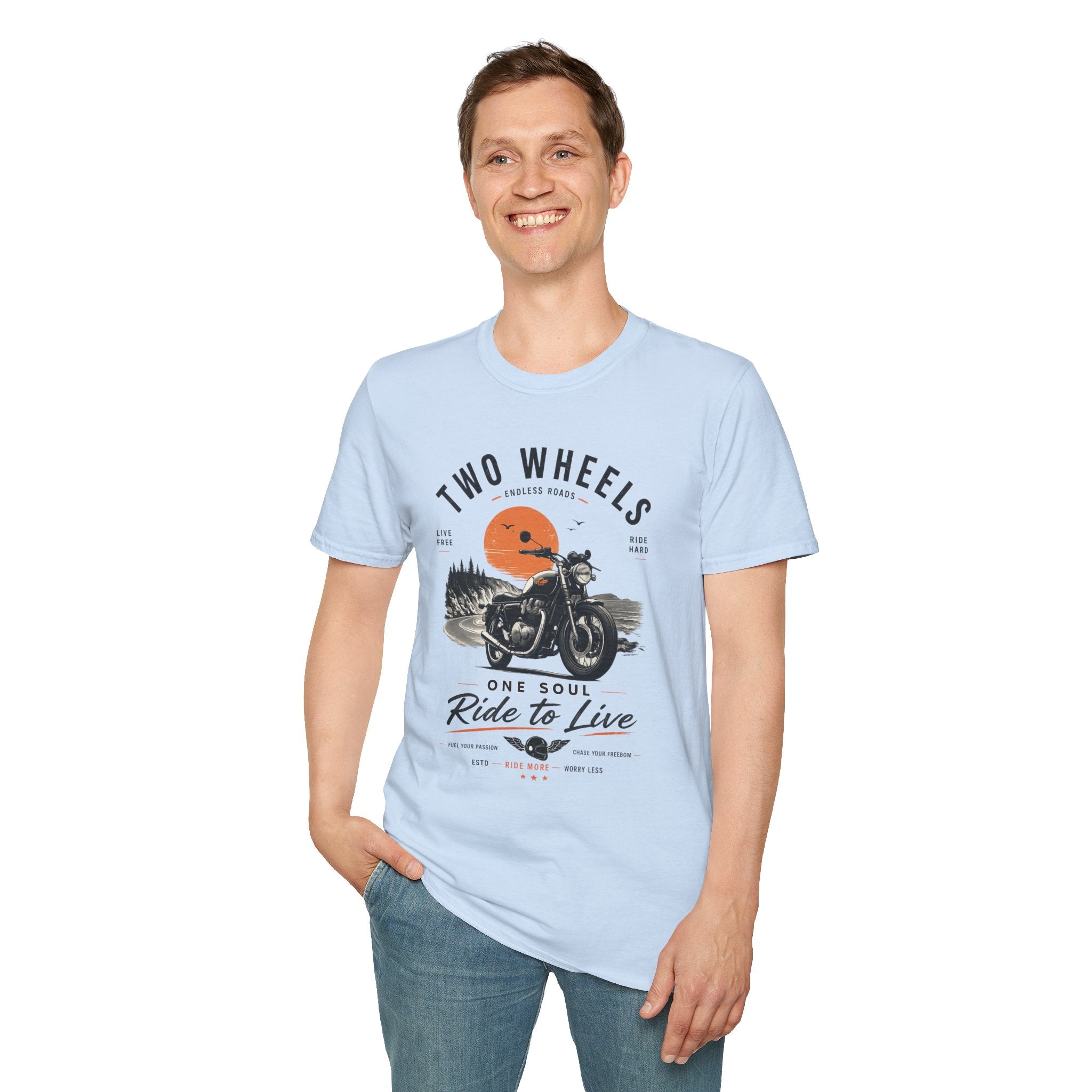Two Wheels One Soul T-Shirt, Ride to Live Motorcycle Shirt, Biker Graphic Tee, Vintage Moto Rider Gift, Unisex Motorcycle Lover Top