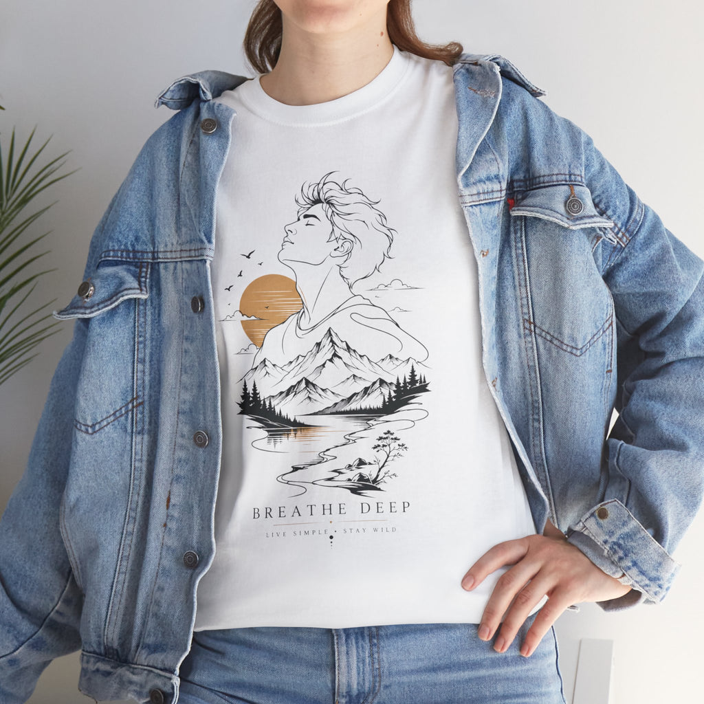 Breathe Deep Mountain Nature T-Shirt, Minimalist Outdoor Graphic Tee, Hiking Lover Shirt, Adventure Aesthetic Tee, Wilderness Nature Gift