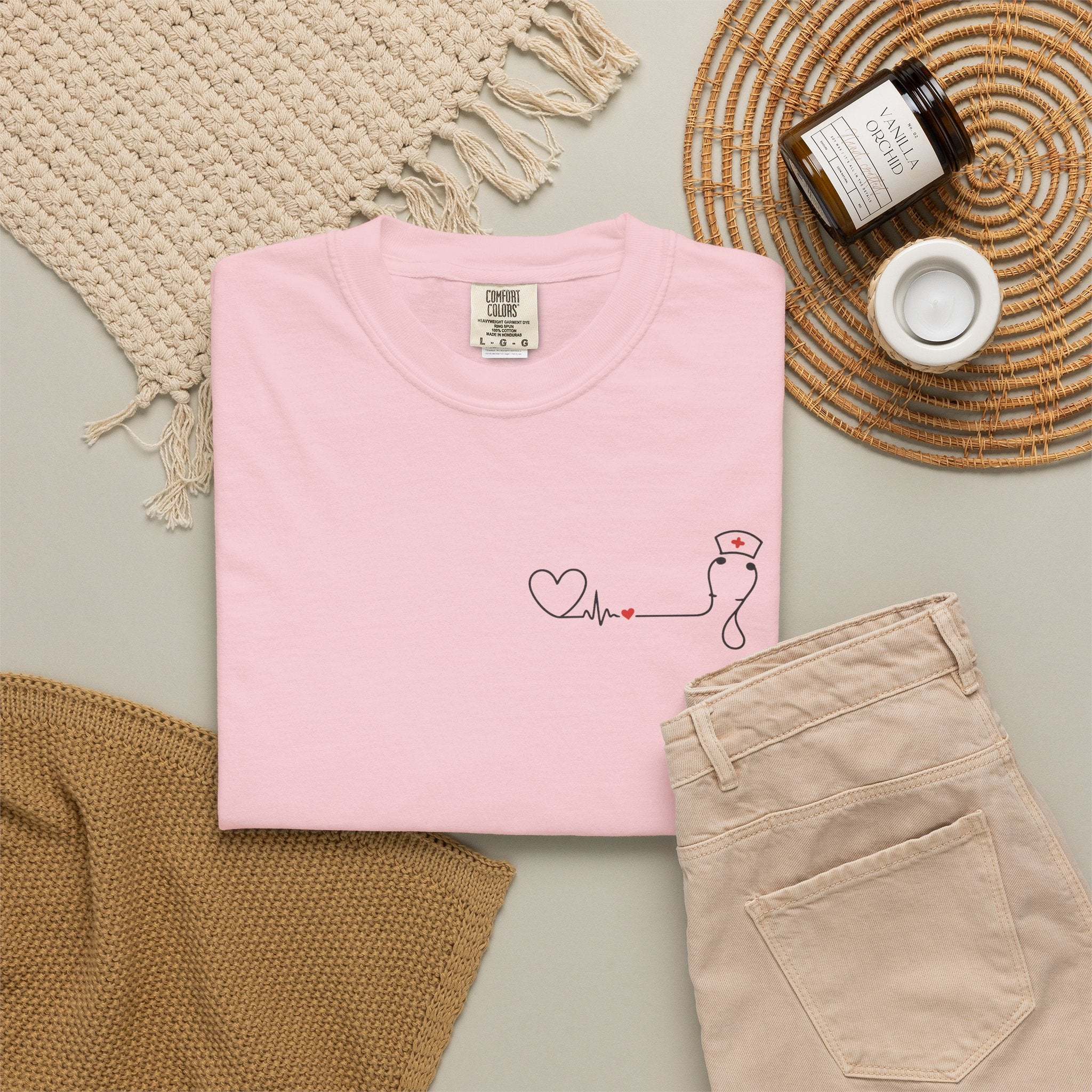 Minimalist Nurse Shirt | Heartbeat EKG Nurse Cap Tee | RN Gift | Nursing Student Gift | Healthcare Worker T-Shirt