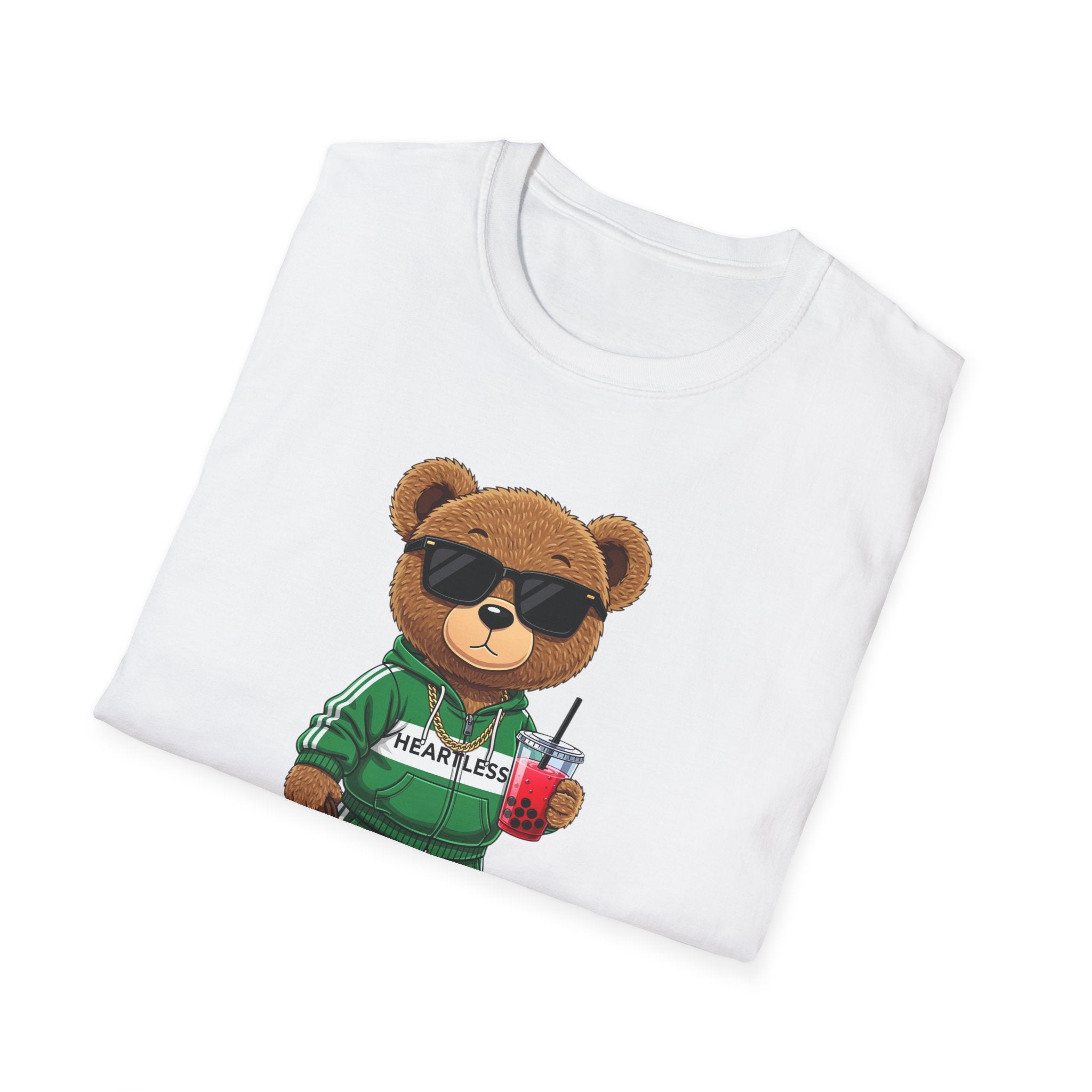 Cute Bear Graphic T-Shirt, Trendy Teddy Bear Shirt, Funny Bear With Boba Tee, Streetwear Animal Tee, Kawaii Bear Gift, Unisex Black Shirt