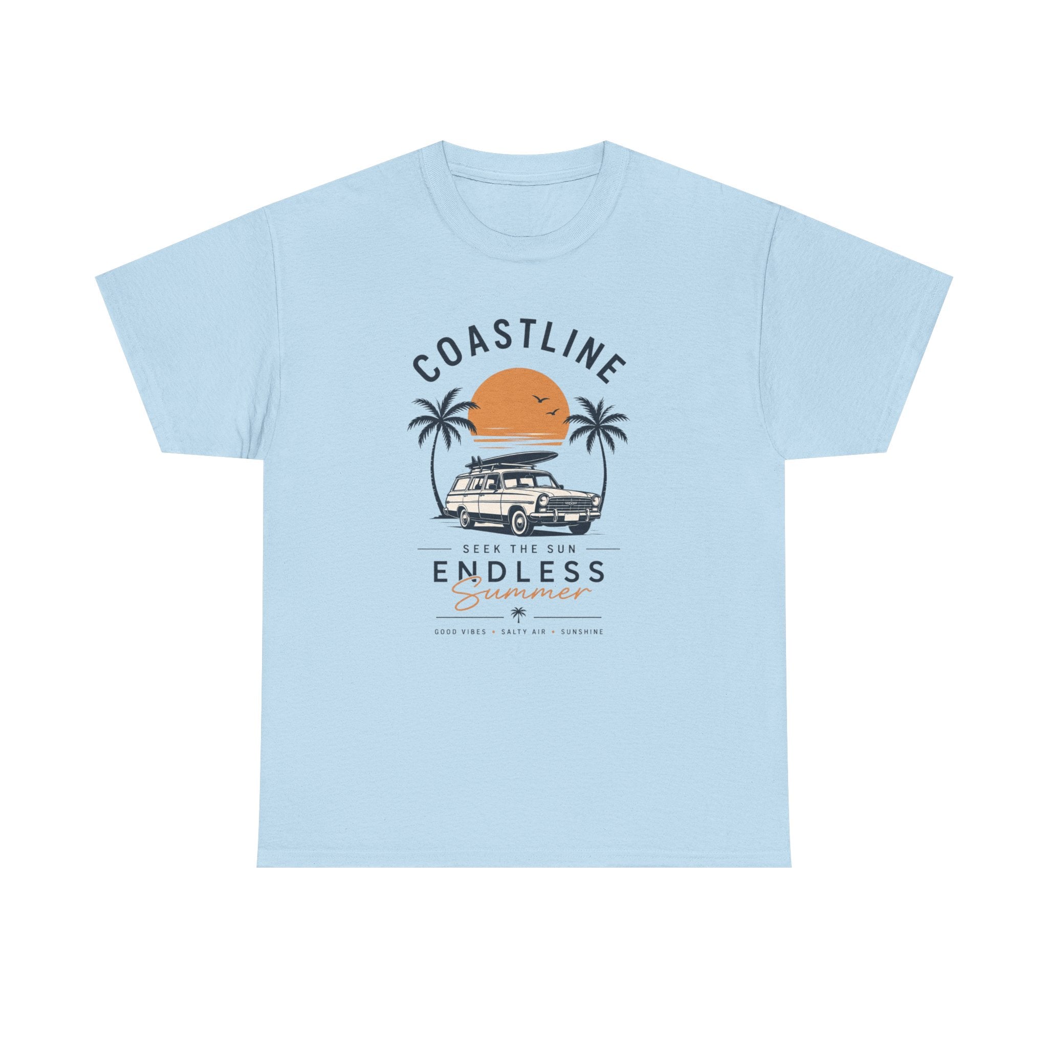 Coastline Endless Summer T-Shirt, Beach Vacation Graphic Tee, Retro Surf Van Shirt, Coastal Sunset Summer Top, Unisex Beach Lover Gift