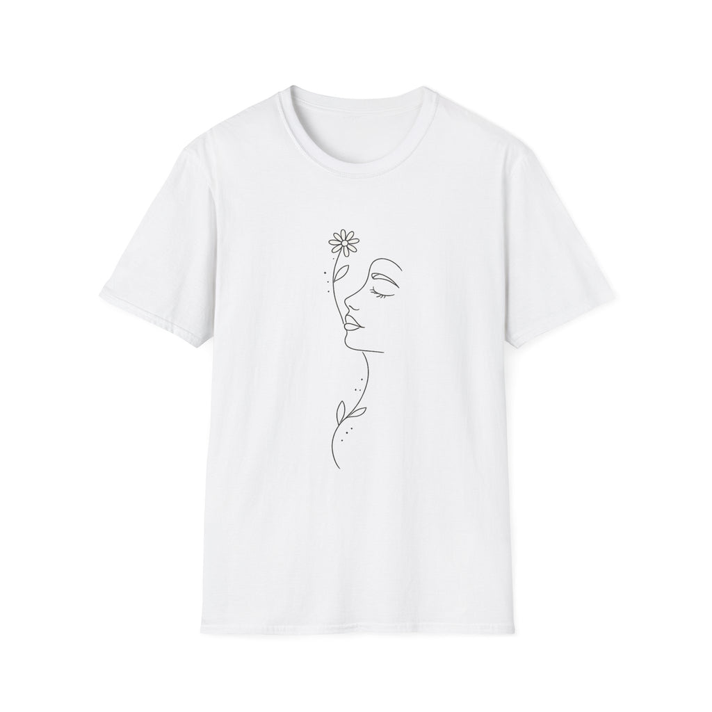 Minimalist Floral Woman Face T-Shirt | Abstract Line Art Graphic Tee | Boho Aesthetic Shirt