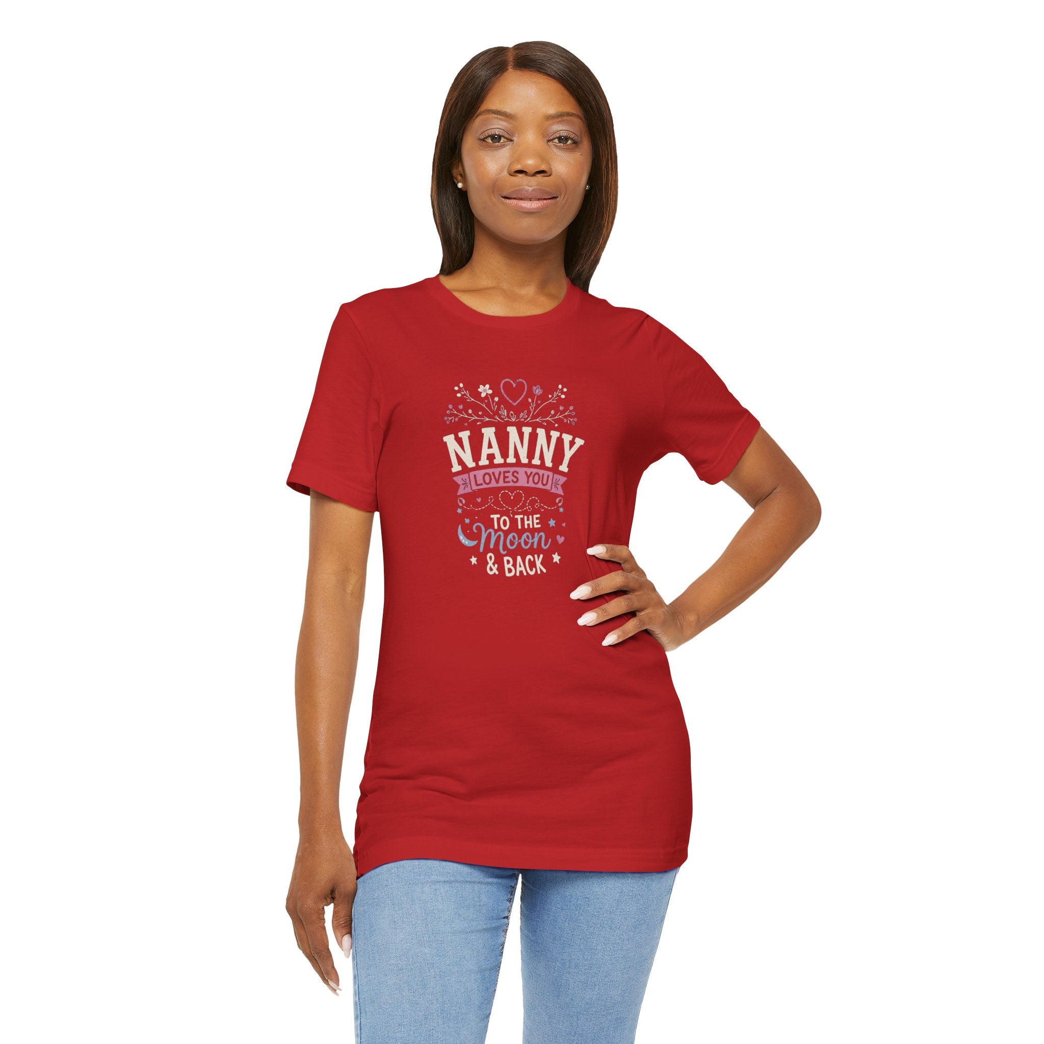 Nanny Loves You To The Moon And Back Shirt | Cute Nanny Gift T-Shirt | Baby Feet Family Love Tee | Grandma Style Graphic Tee