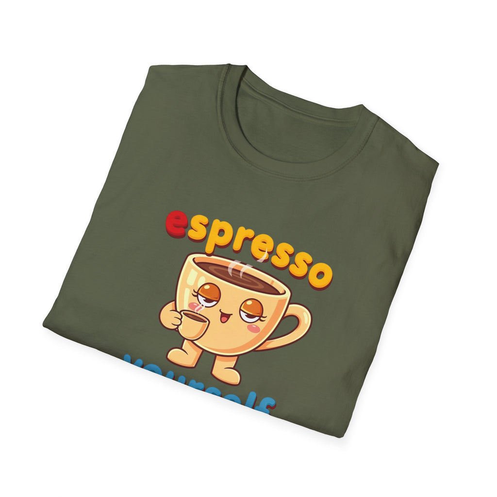 Espresso Yourself Funny Coffee T-Shirt, Cute Coffee Cup Graphic Tee, Barista Gift Shirt, Coffee Lover Pun Tee, Caffeine Lover Unisex Top