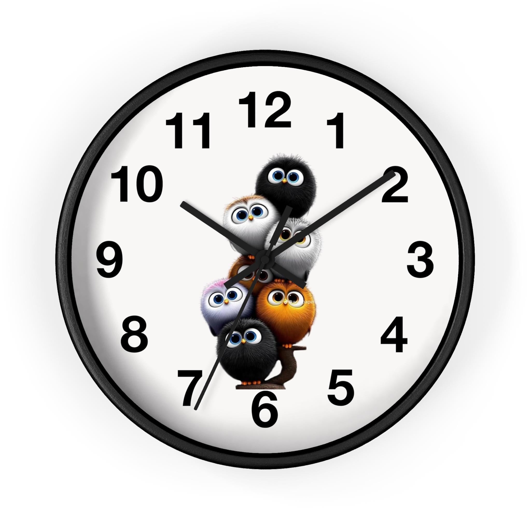 Fluffy Critters Wall Clock, Whimsical Animal Nursery Decor, Silent Mechanism, Wood Frame Option