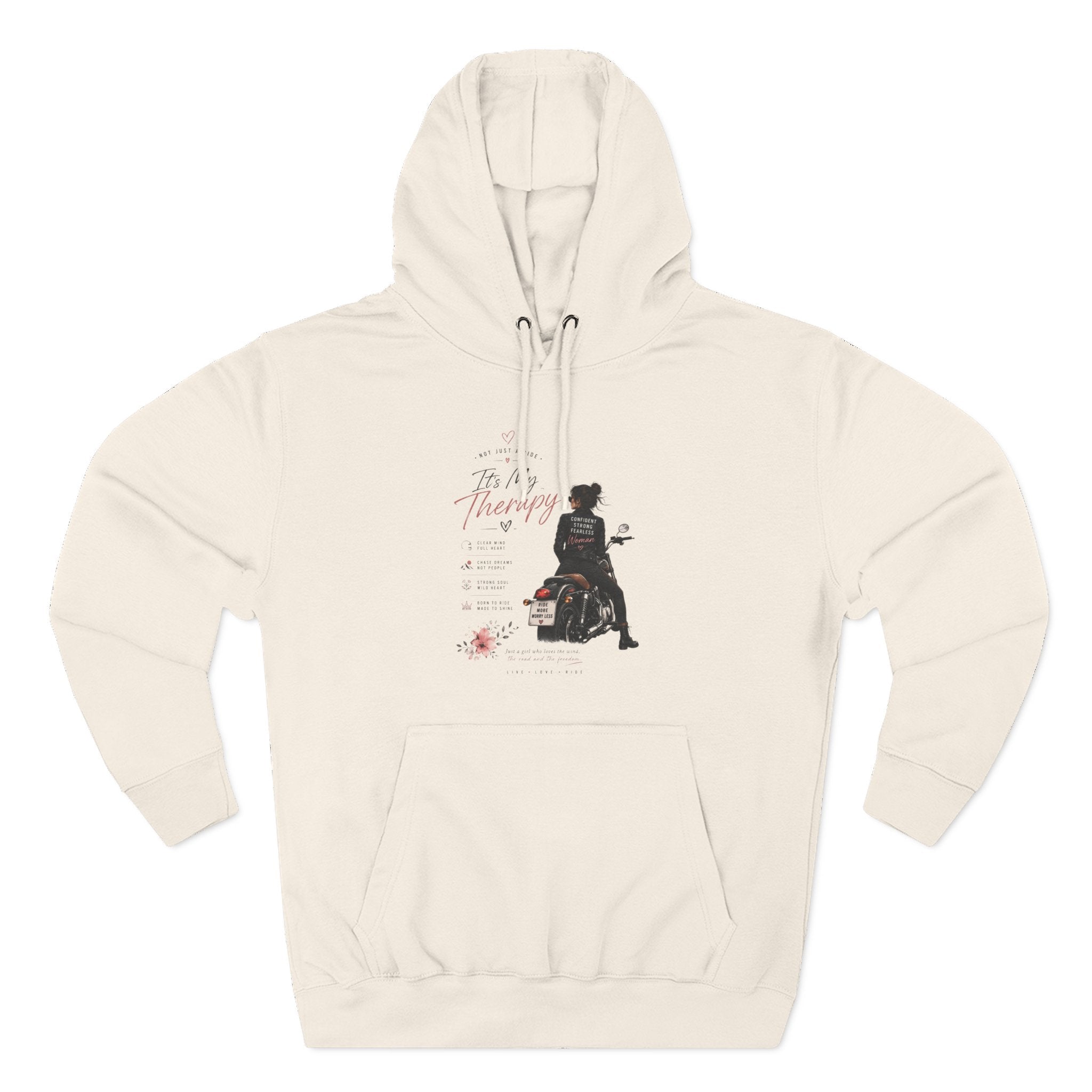 Women's Motorcycle Hoodie, Riding Is My Therapy Sweatshirt, Biker Girl Graphic Pullover, Gift for Female Rider, Cozy Moto Hoodie