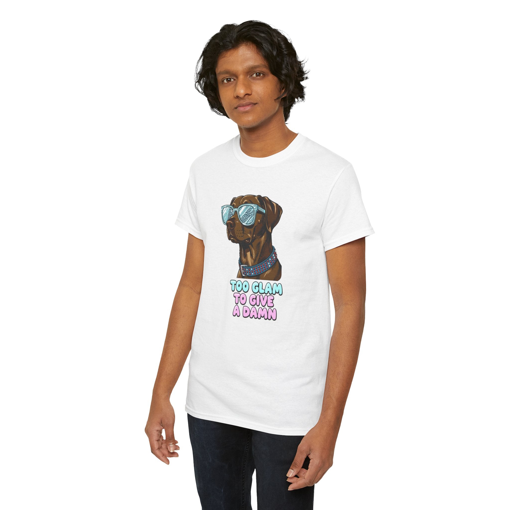 Too Glam to Give a Damn Funny Stylish Dog T-Shirt, Glam Dog Lover Graphic Tee, Cute Sassy Puppy Shirt, Trendy Pet Lover Gift, Unisex Casual