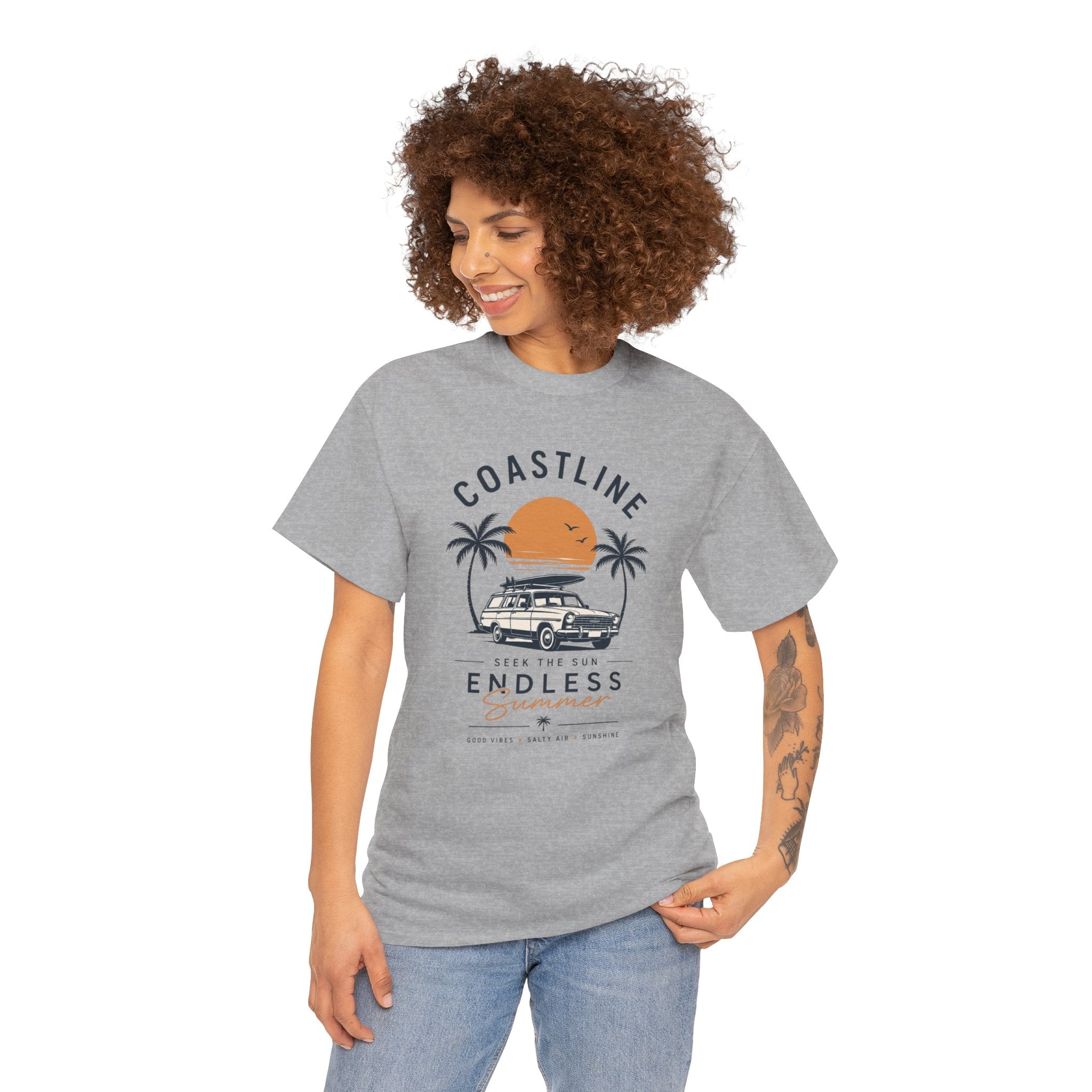 Coastline Endless Summer T-Shirt, Beach Vacation Graphic Tee, Retro Surf Van Shirt, Coastal Sunset Summer Top, Unisex Beach Lover Gift