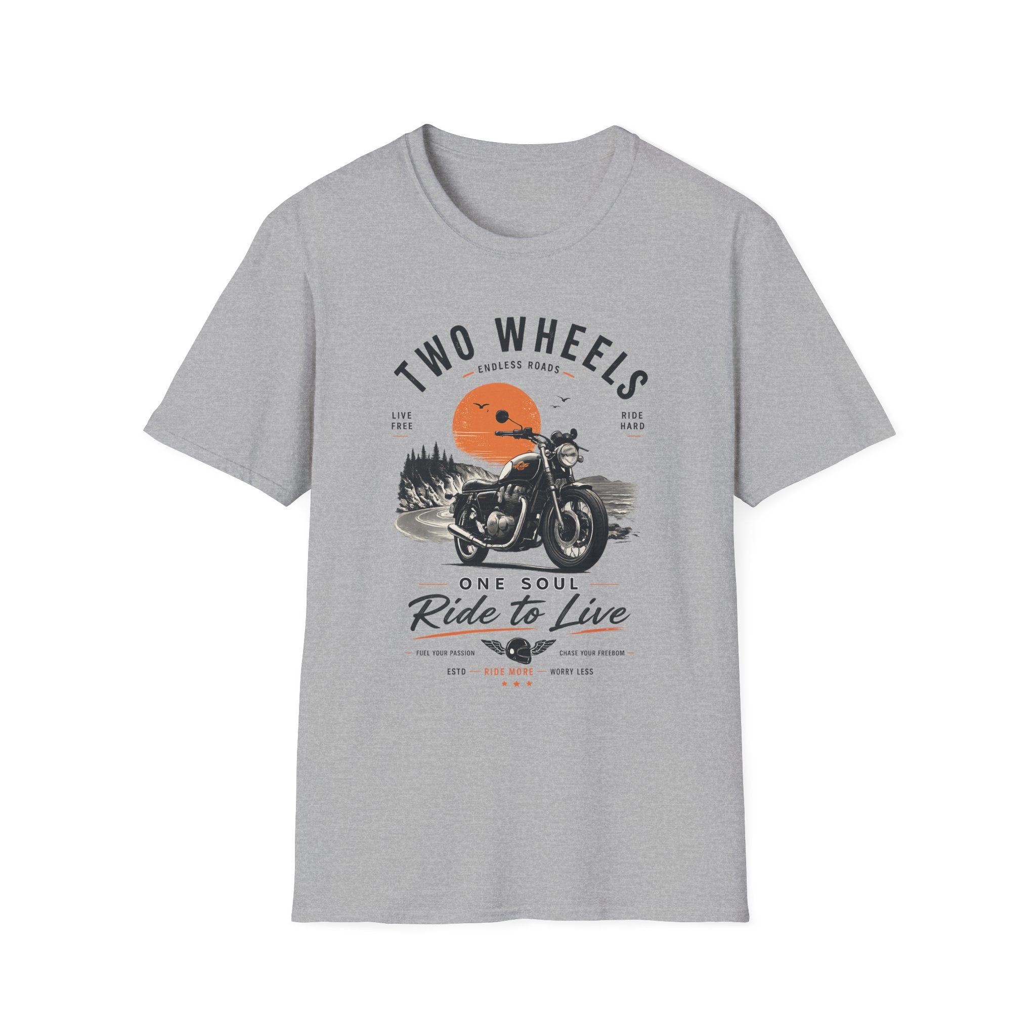 Two Wheels One Soul T-Shirt, Ride to Live Motorcycle Shirt, Biker Graphic Tee, Vintage Moto Rider Gift, Unisex Motorcycle Lover Top