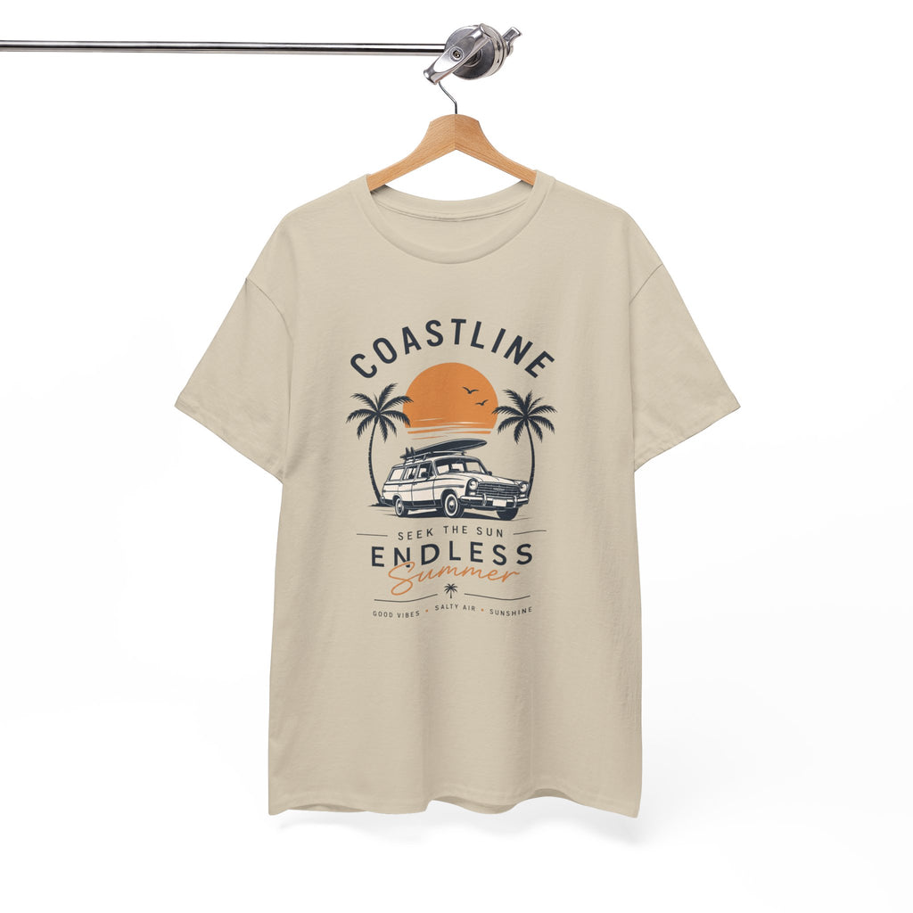 Coastline Endless Summer T-Shirt, Beach Vacation Graphic Tee, Retro Surf Van Shirt, Coastal Sunset Summer Top, Unisex Beach Lover Gift