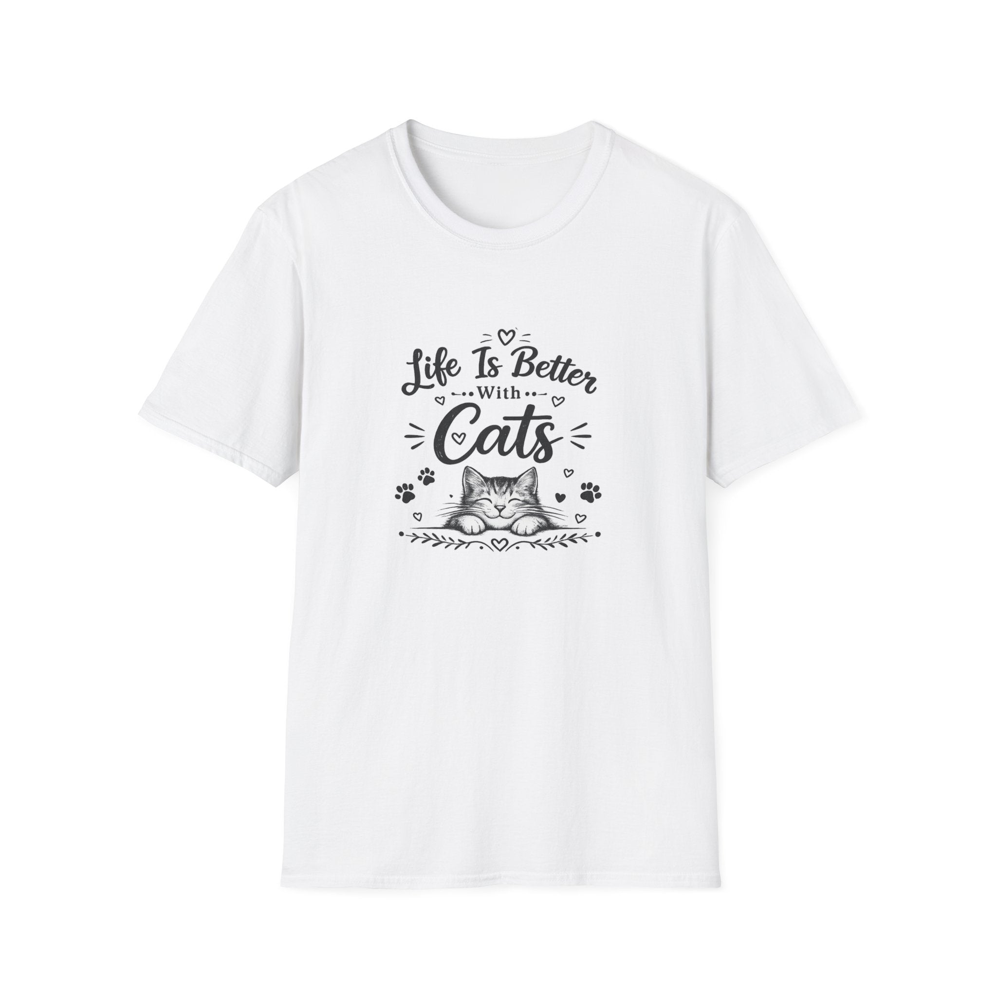 Life Is Better With Cats T-Shirt, Cute Cat Lover Shirt, Funny Cat Mom Tee, Cat Dad Gift, Unisex Softstyle Kitten Graphic Tee, Pet Lover Gift
