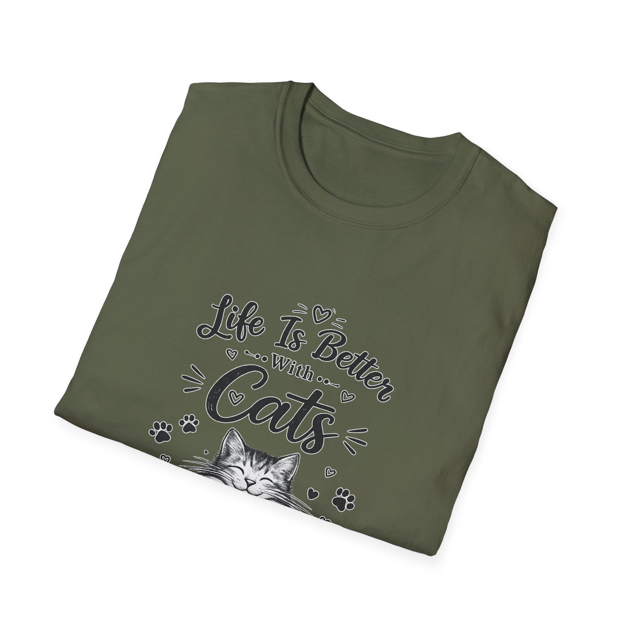 Life Is Better With Cats T-Shirt, Cute Cat Lover Shirt, Funny Cat Mom Tee, Cat Dad Gift, Unisex Softstyle Kitten Graphic Tee, Pet Lover Gift