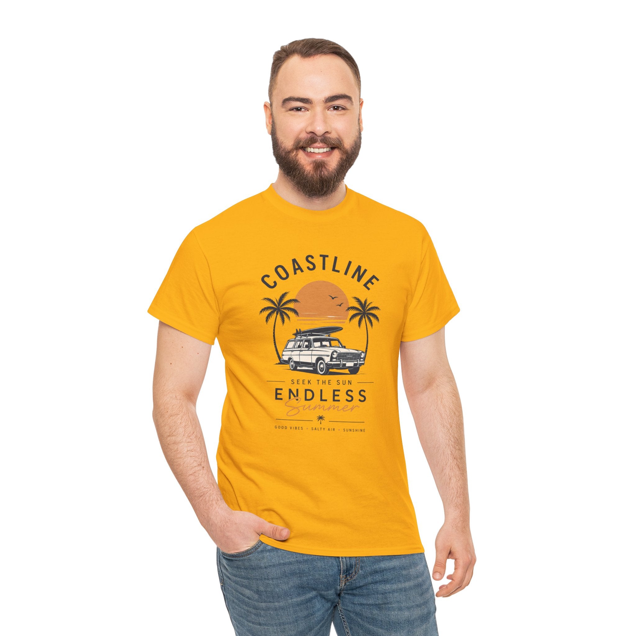 Coastline Endless Summer T-Shirt, Beach Vacation Graphic Tee, Retro Surf Van Shirt, Coastal Sunset Summer Top, Unisex Beach Lover Gift
