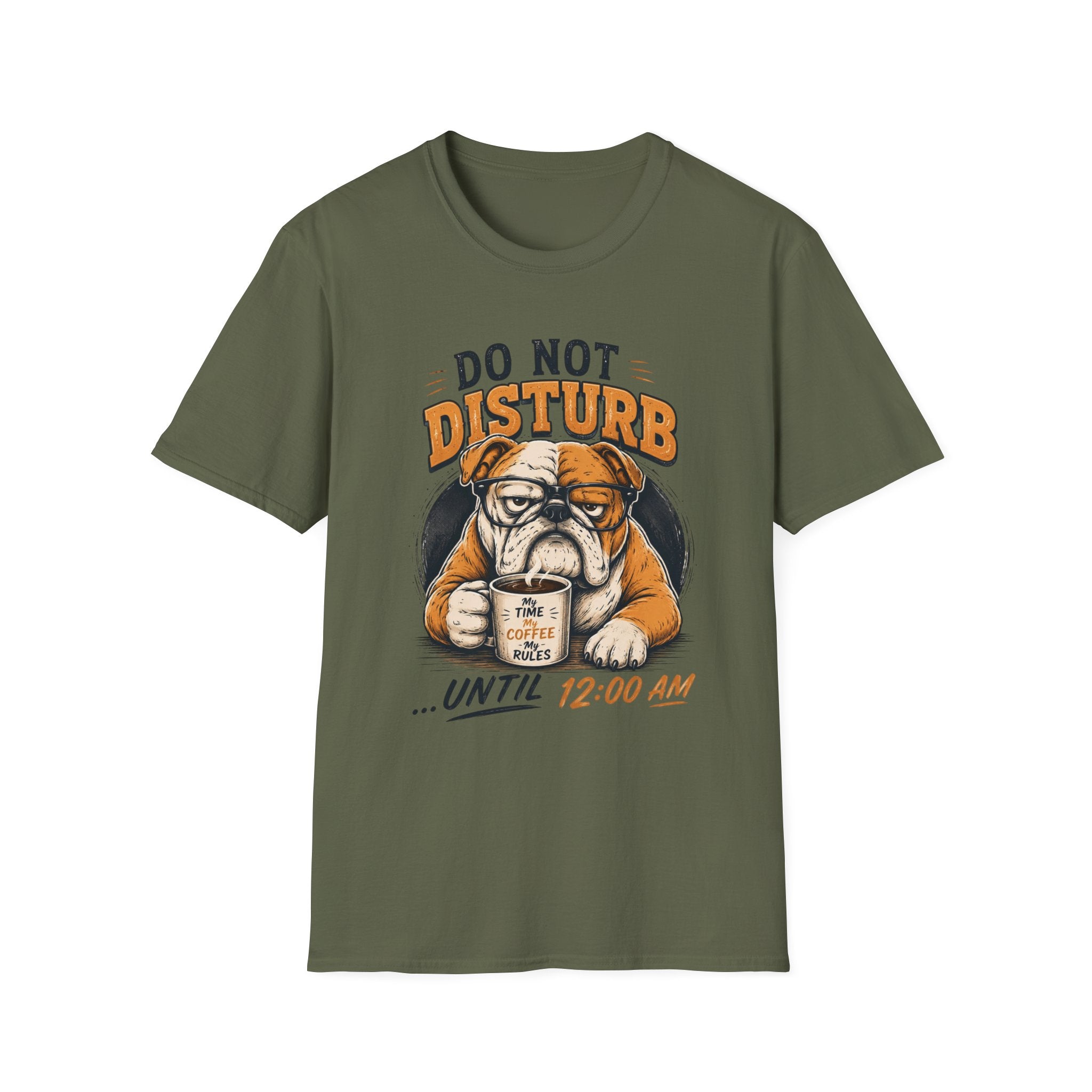 Funny Bulldog Coffee Shirt, Do Not Disturb Until 12AM Tee, Cute Dog Lover Graphic T-Shirt, Coffee Lover Gift, Lazy Bulldog Unisex Tee