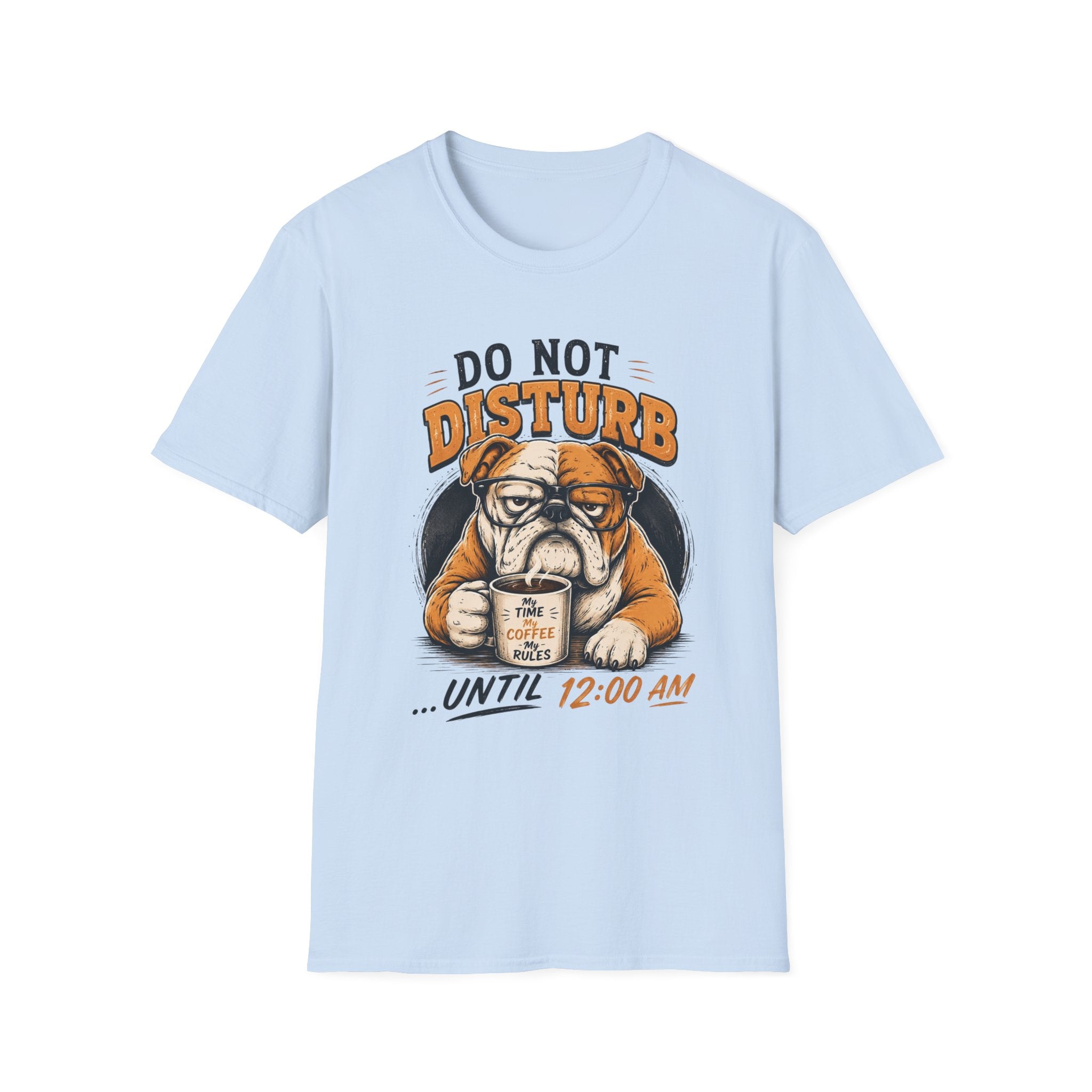 Funny Bulldog Coffee Shirt, Do Not Disturb Until 12AM Tee, Cute Dog Lover Graphic T-Shirt, Coffee Lover Gift, Lazy Bulldog Unisex Tee
