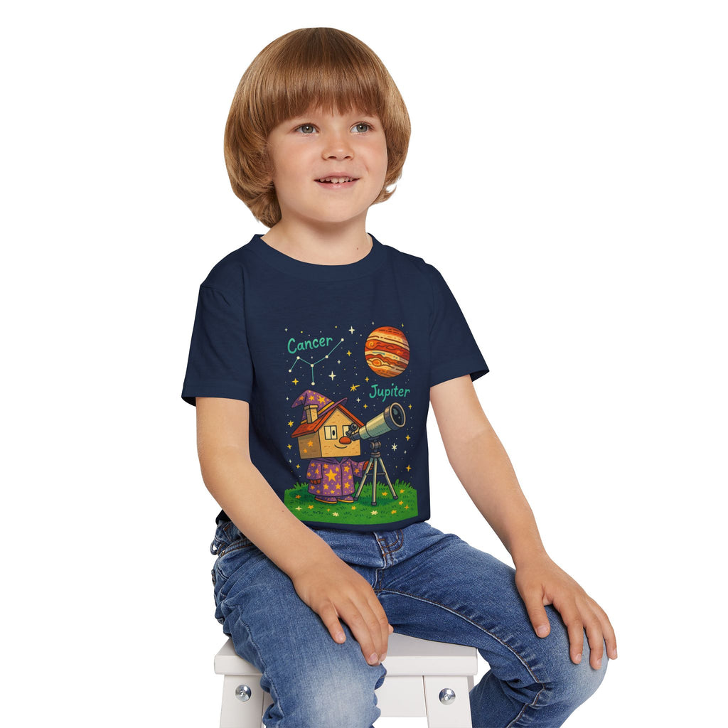 Cancer Zodiac Toddler T-Shirt | Jupiter Planet Astronomy Tee for Kids | Cute Wizard House Telescope Shirt | Space Gift for Boys Girls