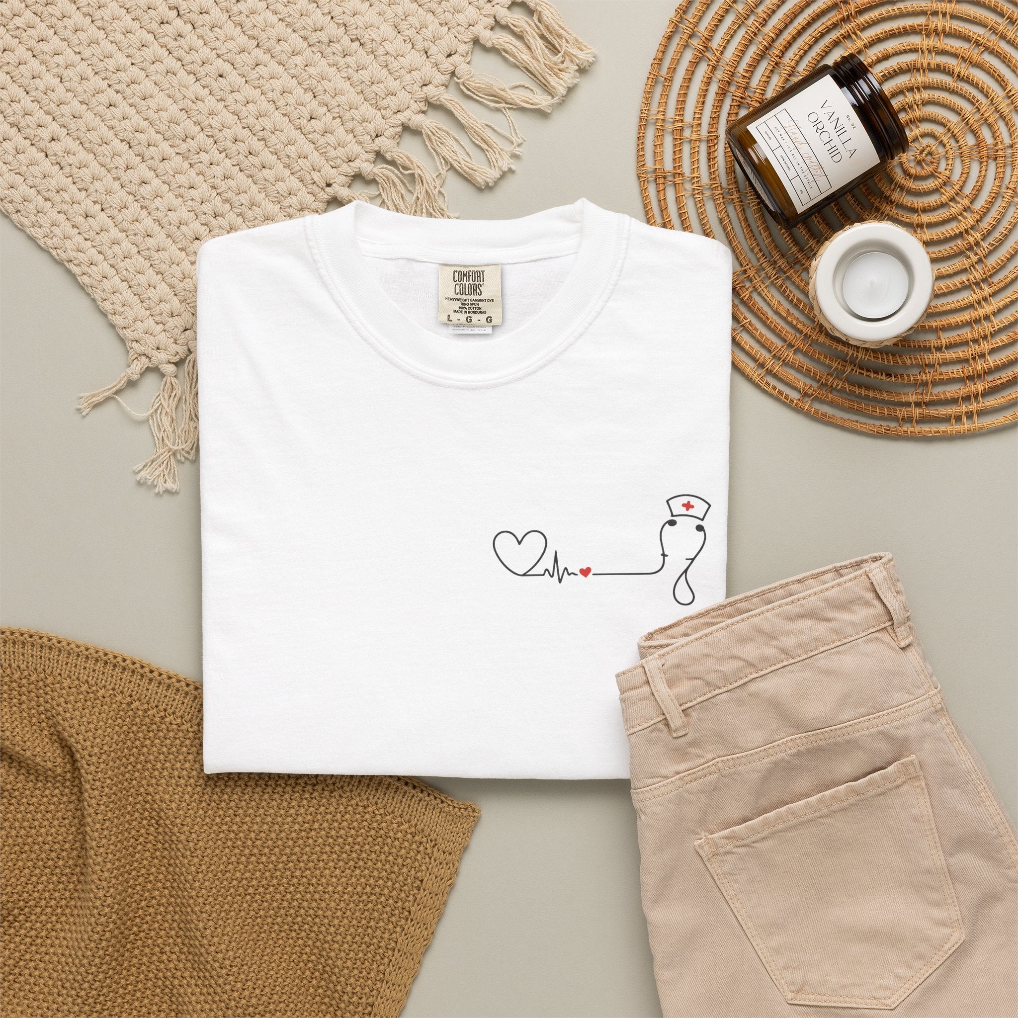 Minimalist Nurse Shirt | Heartbeat EKG Nurse Cap Tee | RN Gift | Nursing Student Gift | Healthcare Worker T-Shirt