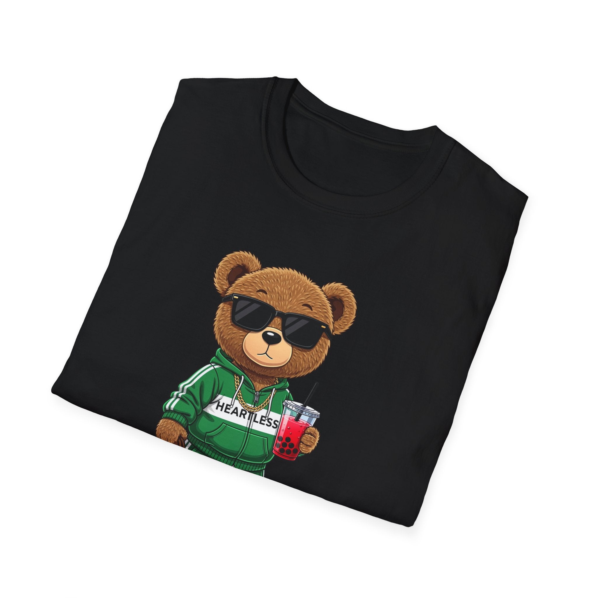Cute Bear Graphic T-Shirt, Trendy Teddy Bear Shirt, Funny Bear With Boba Tee, Streetwear Animal Tee, Kawaii Bear Gift, Unisex Black Shirt