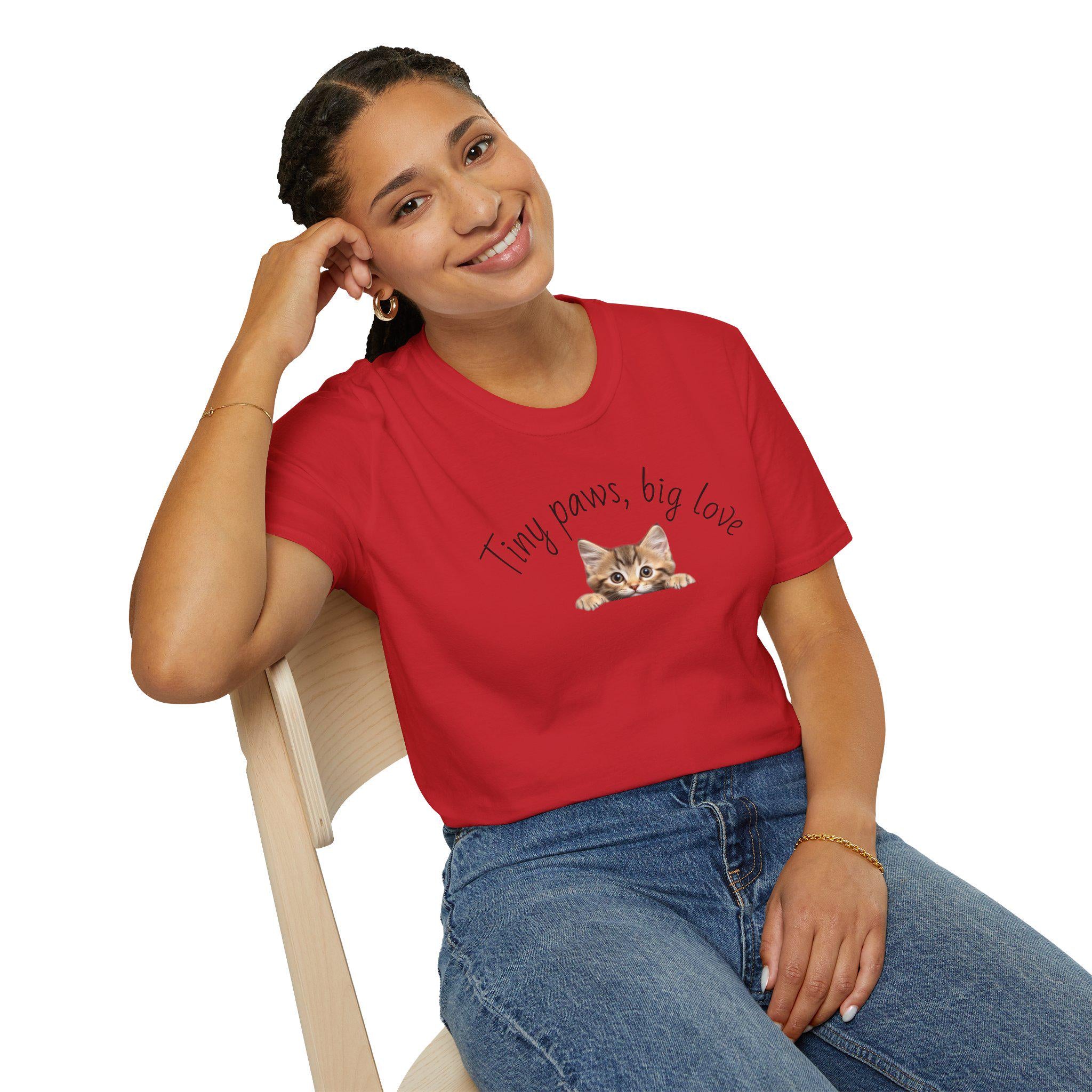 Kitten Illustration T-Shirt, Tiny Paws Big Love, Minimalist Cat Lover Tee