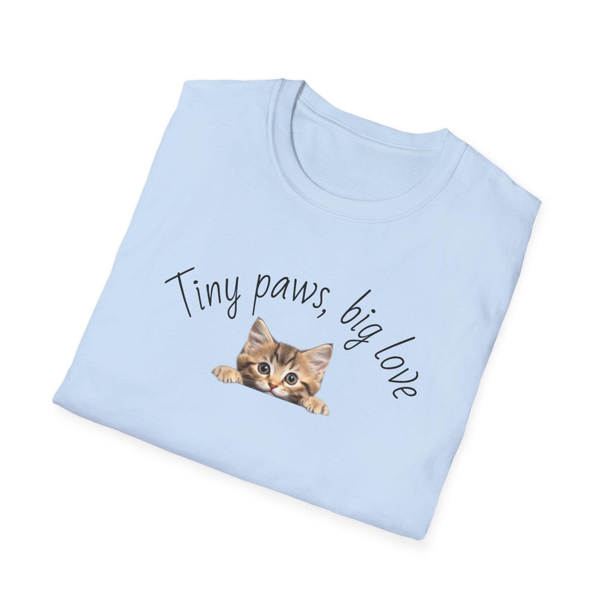 Kitten Illustration T-Shirt, Tiny Paws Big Love, Minimalist Cat Lover Tee