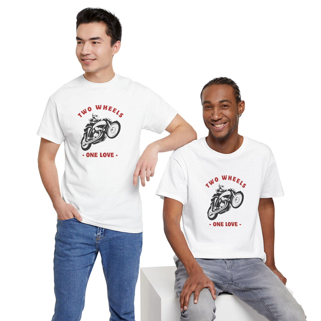 Two Wheels One Love Motorcycle Sketch Tee, Vintage Biker Shirt, Unisex Cotton