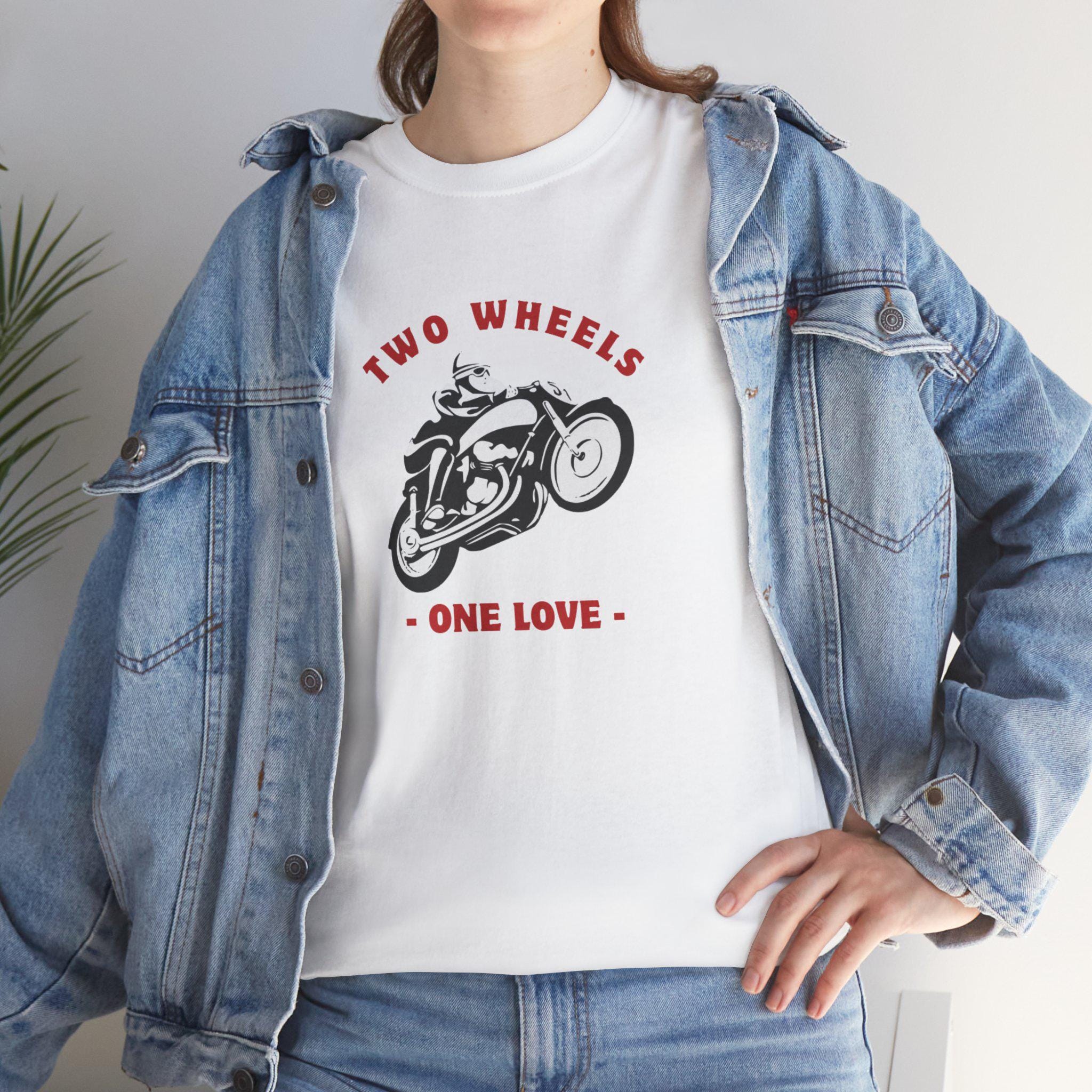 Two Wheels One Love Motorcycle Sketch Tee, Vintage Biker Shirt, Unisex Cotton