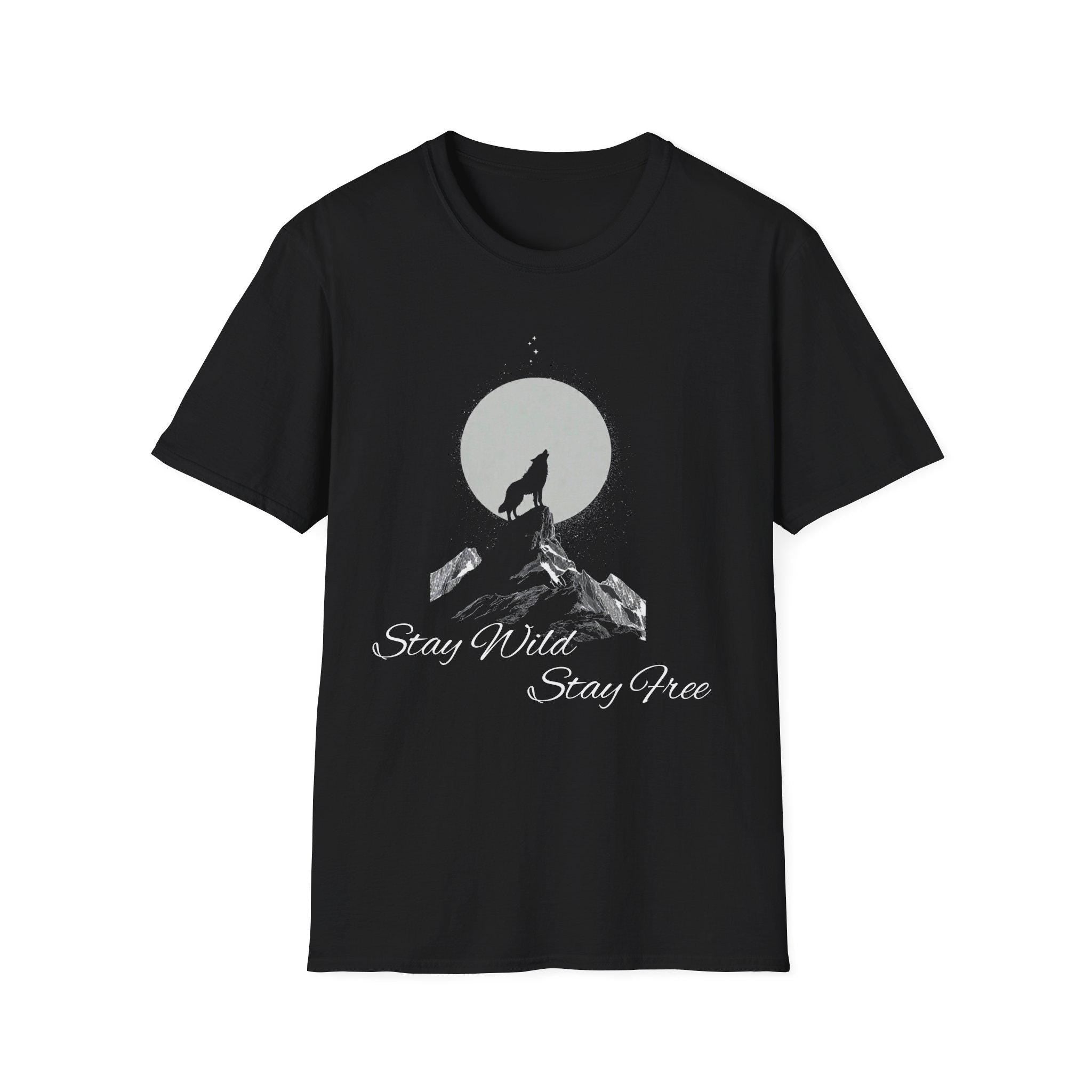 Howling Wolf Moon T-Shirt, Stay Wild Stay Free Shirt, Aesthetic Nature Tee, Wilderness Graphic Tee, Gift for Outdoor Lovers