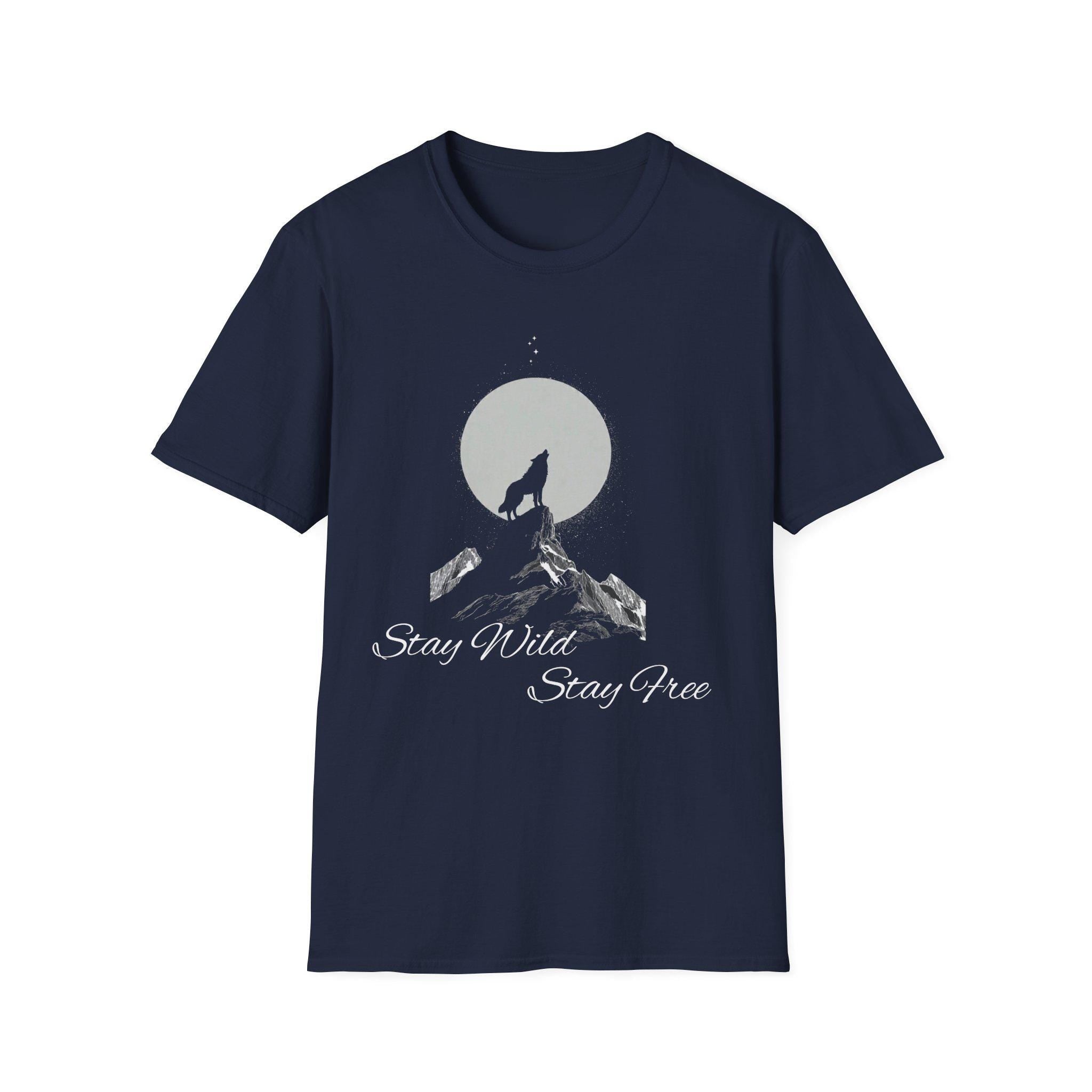 Howling Wolf Moon T-Shirt, Stay Wild Stay Free Shirt, Aesthetic Nature Tee, Wilderness Graphic Tee, Gift for Outdoor Lovers