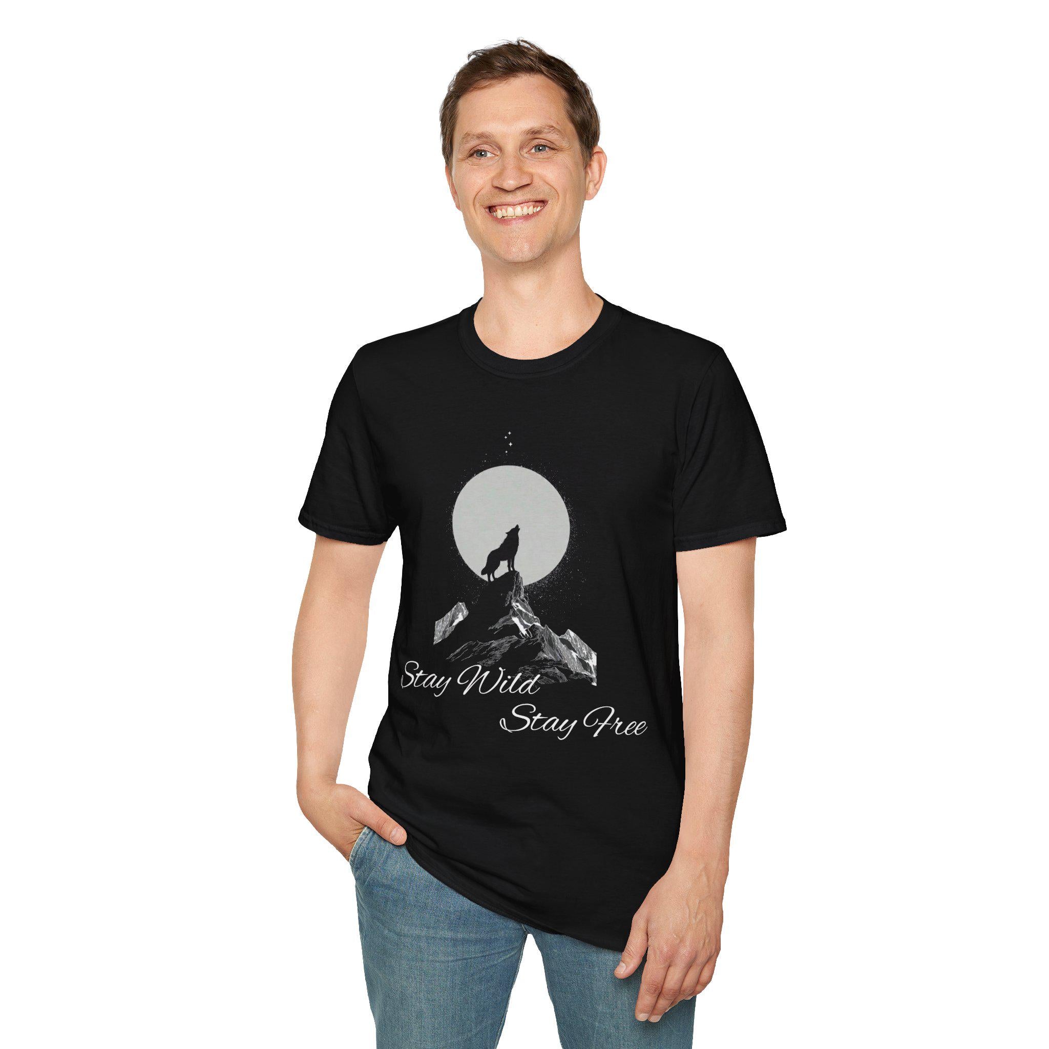 Howling Wolf Moon T-Shirt, Stay Wild Stay Free Shirt, Aesthetic Nature Tee, Wilderness Graphic Tee, Gift for Outdoor Lovers