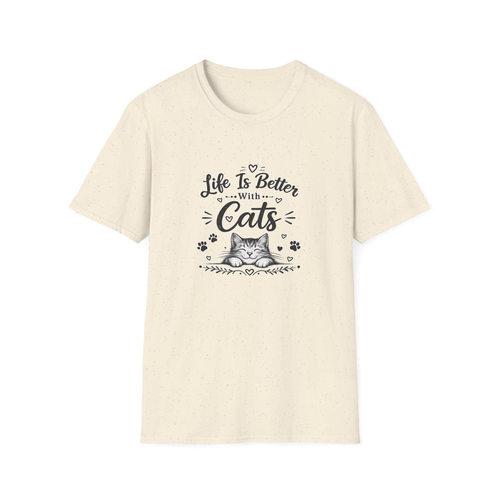 Life Is Better With Cats T-Shirt, Cute Cat Lover Shirt, Funny Cat Mom Tee, Cat Dad Gift, Unisex Softstyle Kitten Graphic Tee, Pet Lover Gift