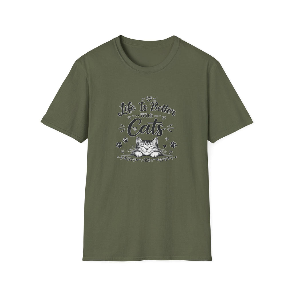 Life Is Better With Cats T-Shirt, Cute Cat Lover Shirt, Funny Cat Mom Tee, Cat Dad Gift, Unisex Softstyle Kitten Graphic Tee, Pet Lover Gift