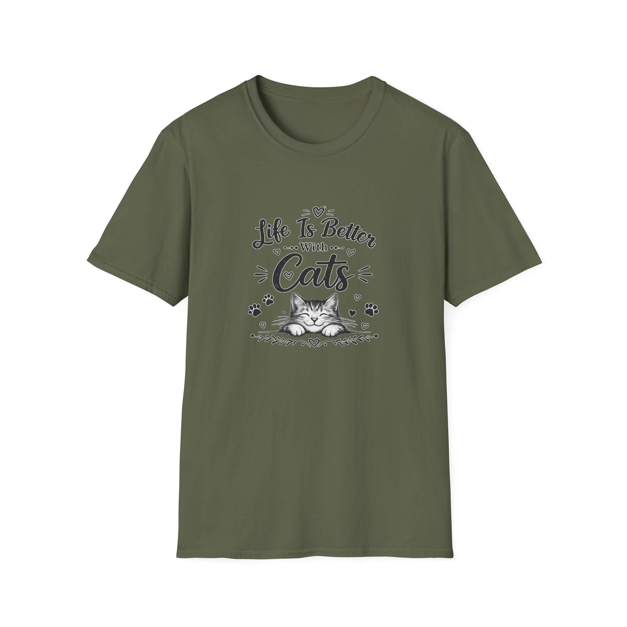 Life Is Better With Cats T-Shirt, Cute Cat Lover Shirt, Funny Cat Mom Tee, Cat Dad Gift, Unisex Softstyle Kitten Graphic Tee, Pet Lover Gift