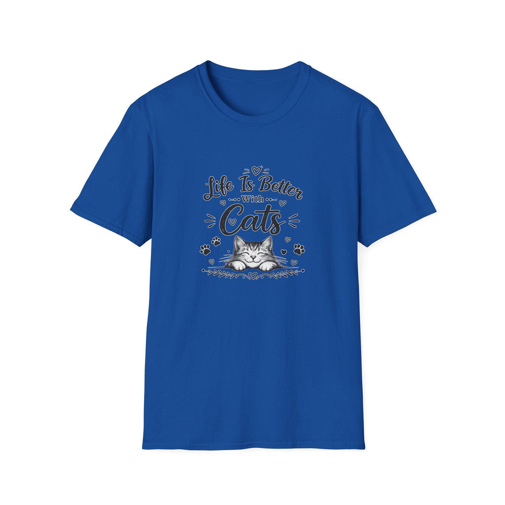 Life Is Better With Cats T-Shirt, Cute Cat Lover Shirt, Funny Cat Mom Tee, Cat Dad Gift, Unisex Softstyle Kitten Graphic Tee, Pet Lover Gift