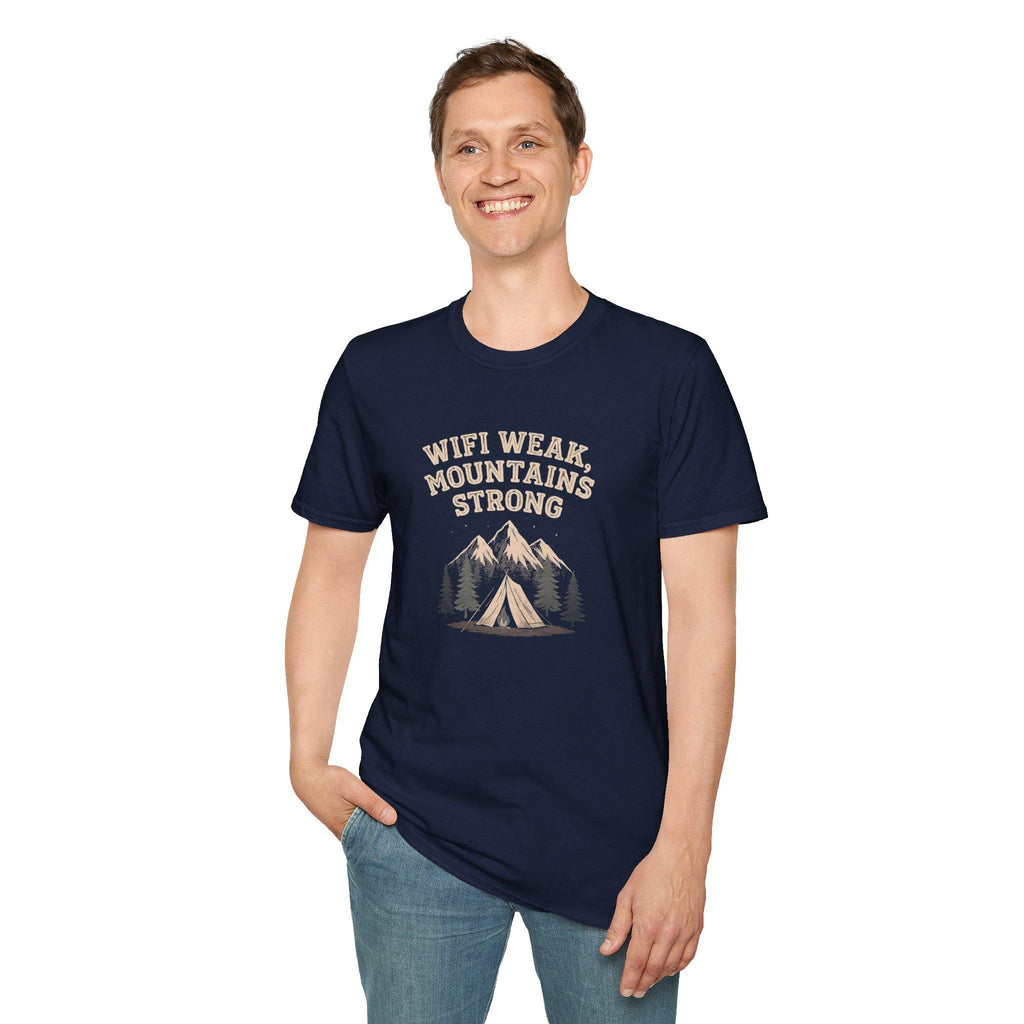 Wifi Weak Mountains Strong T-Shirt, Funny Camping Shirt, Outdoor Hiking Tee, Nature Lover Gift, Unisex Graphic Tee