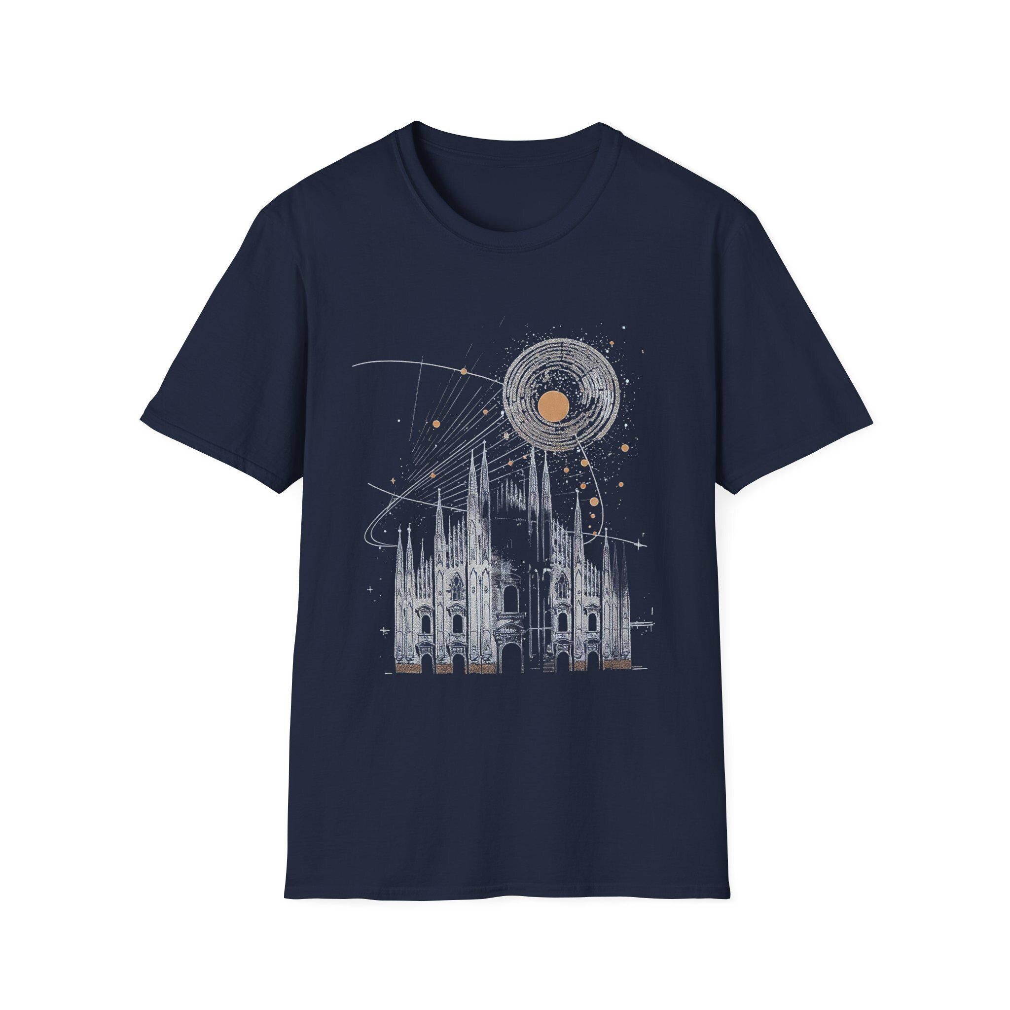 Milan Cathedral Celestial Graphic T-Shirt, Gothic Architecture Tee Italian Aesthetic Shirt, Unisex Travel Gift, Duomo di Milano Inspired Tee