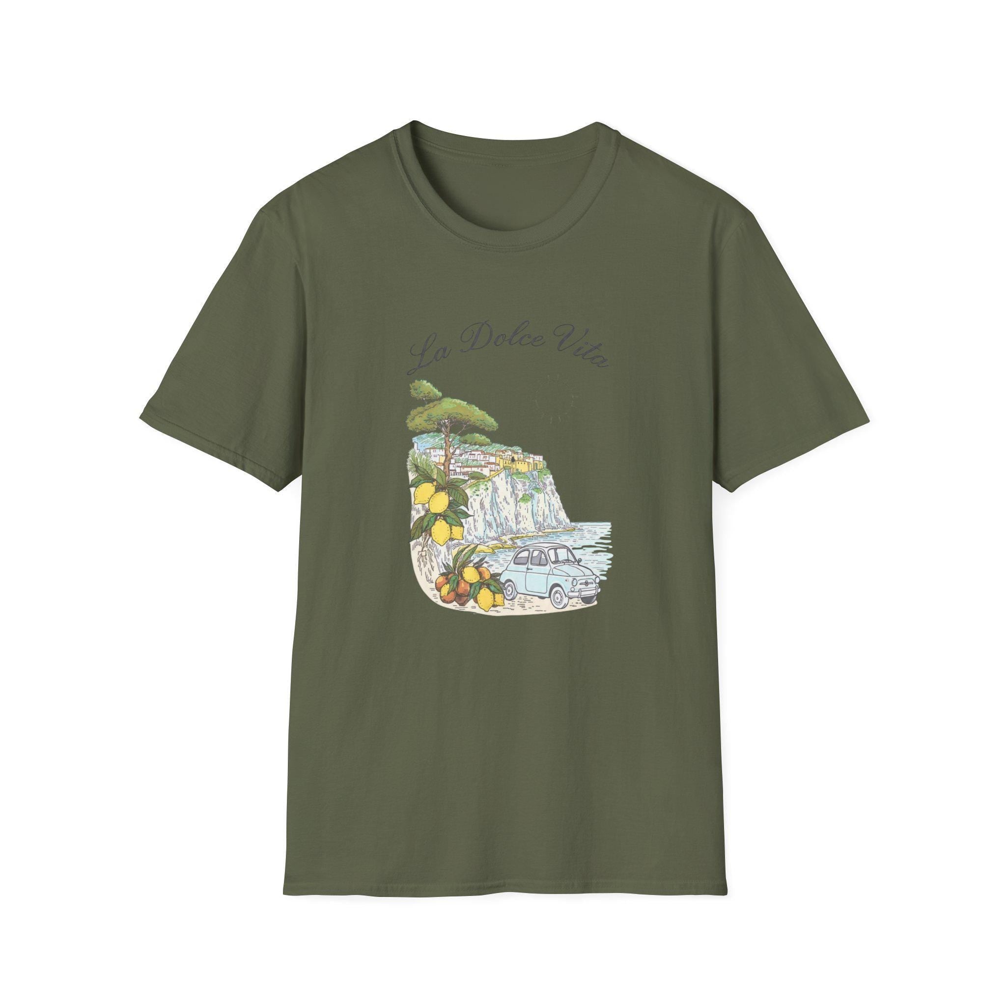 La Dolce Vita T-Shirt | Italian Summer Fiat 500 Lemon Coast Tee | Amalfi Positano Village Shirt | Mediterranean Travel Gift